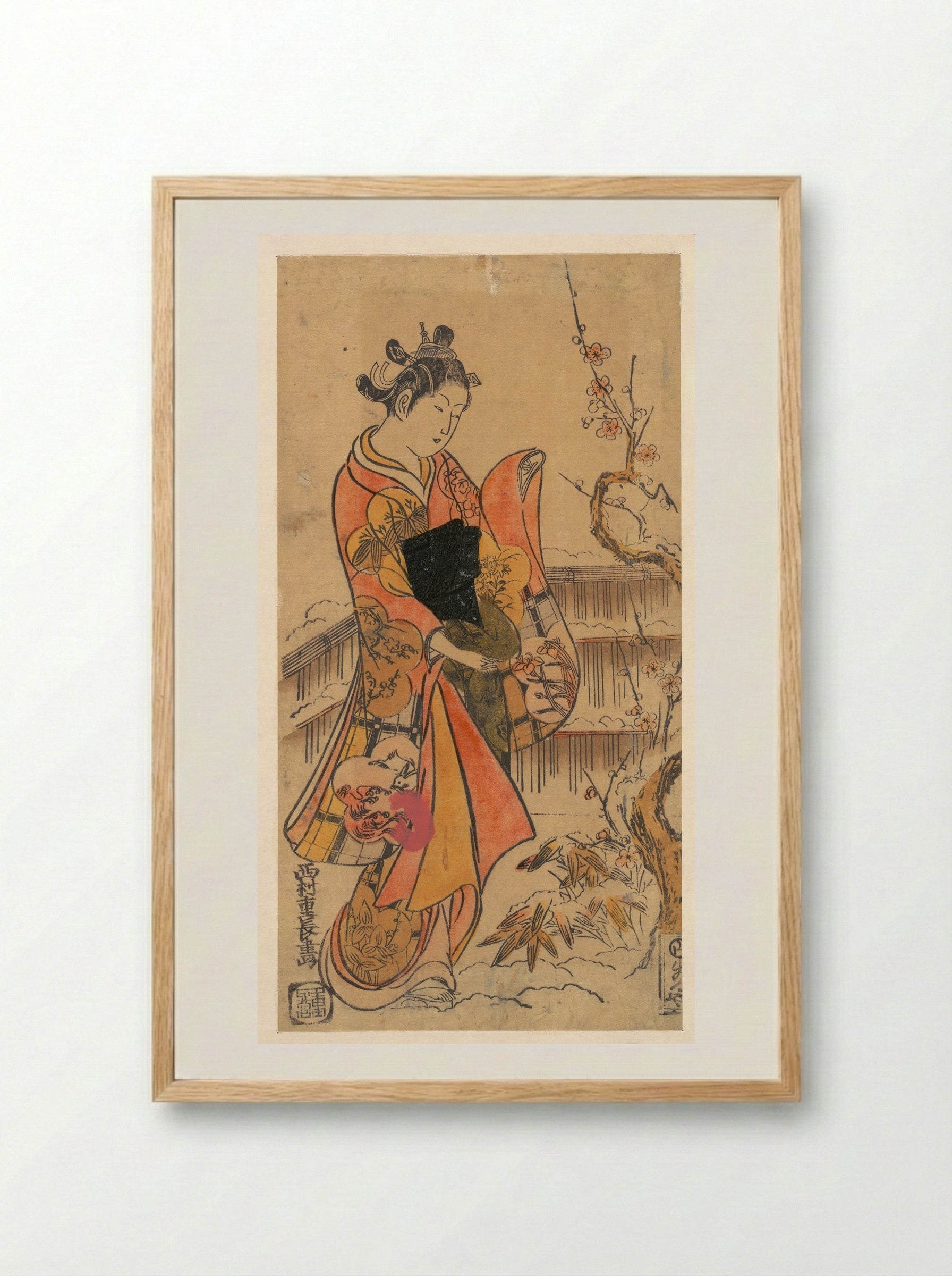 A Young Lady in a Garden - Nishimura Shigenaga - Framed Print Wood