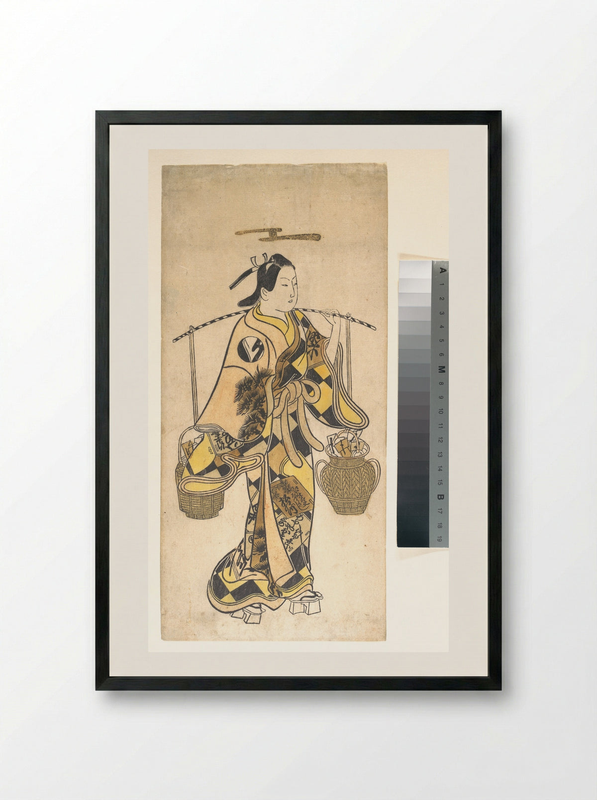 A Young Man as a Seller of Love Prophecies - Okumura Toshinobu - Framed Print Black