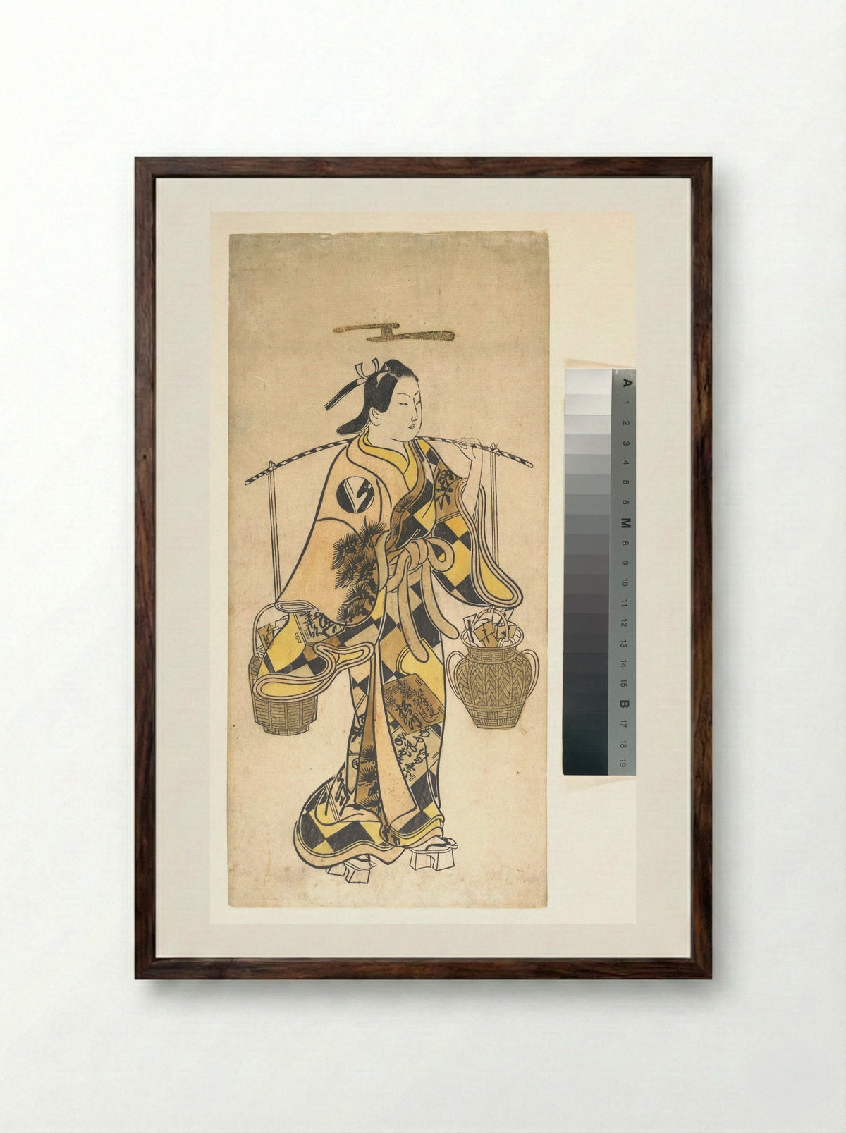 A Young Man as a Seller of Love Prophecies - Okumura Toshinobu - Framed Print Dark Wood
