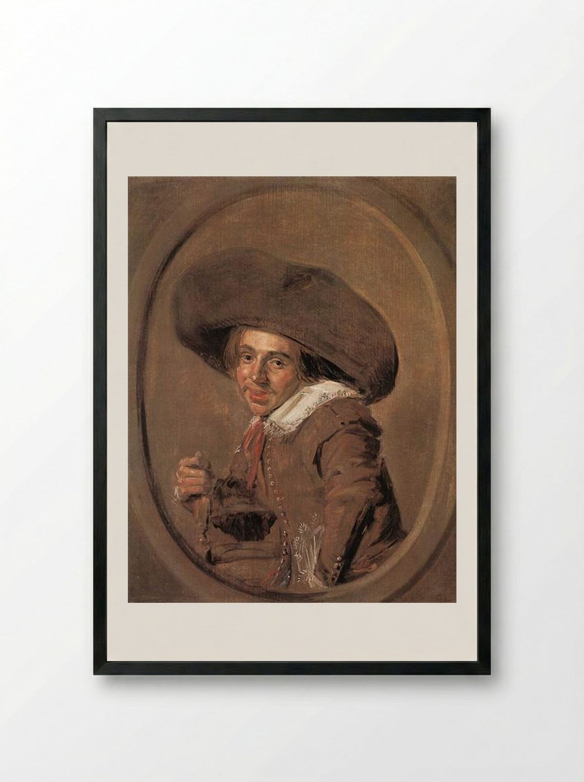 A Young Man in a Large Hat - Frans Hals - Framed Print Black
