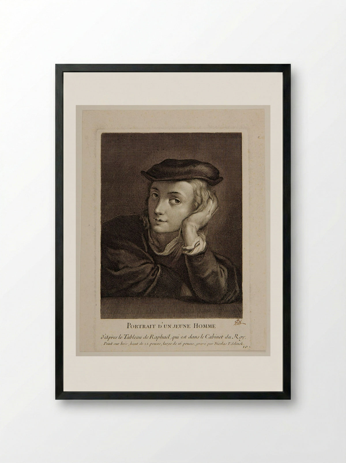 A Young Man - Nicolas Edelinck - Framed Print Black