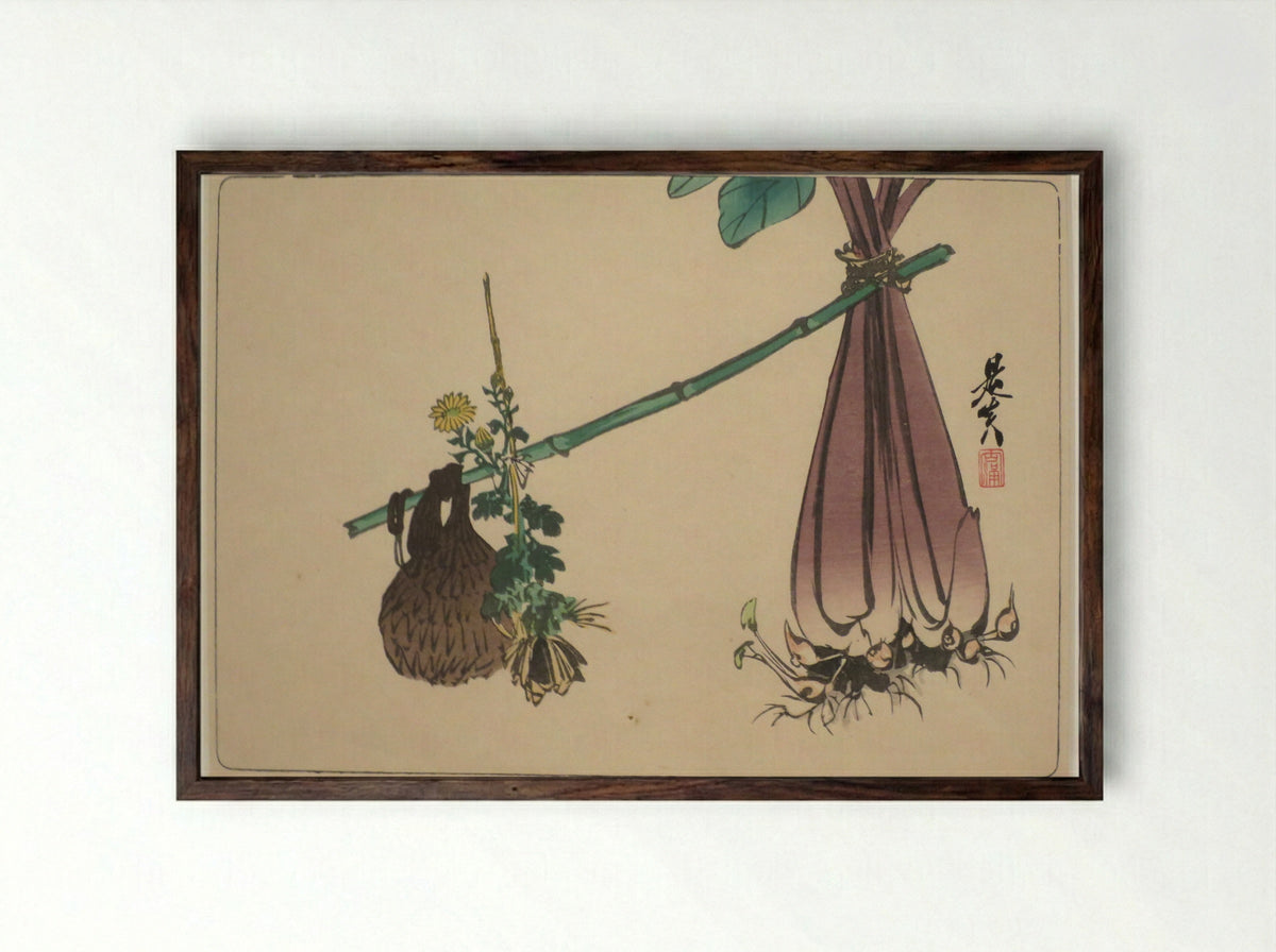 A bag - Shibata Zeshin - Framed Print Dark Wood