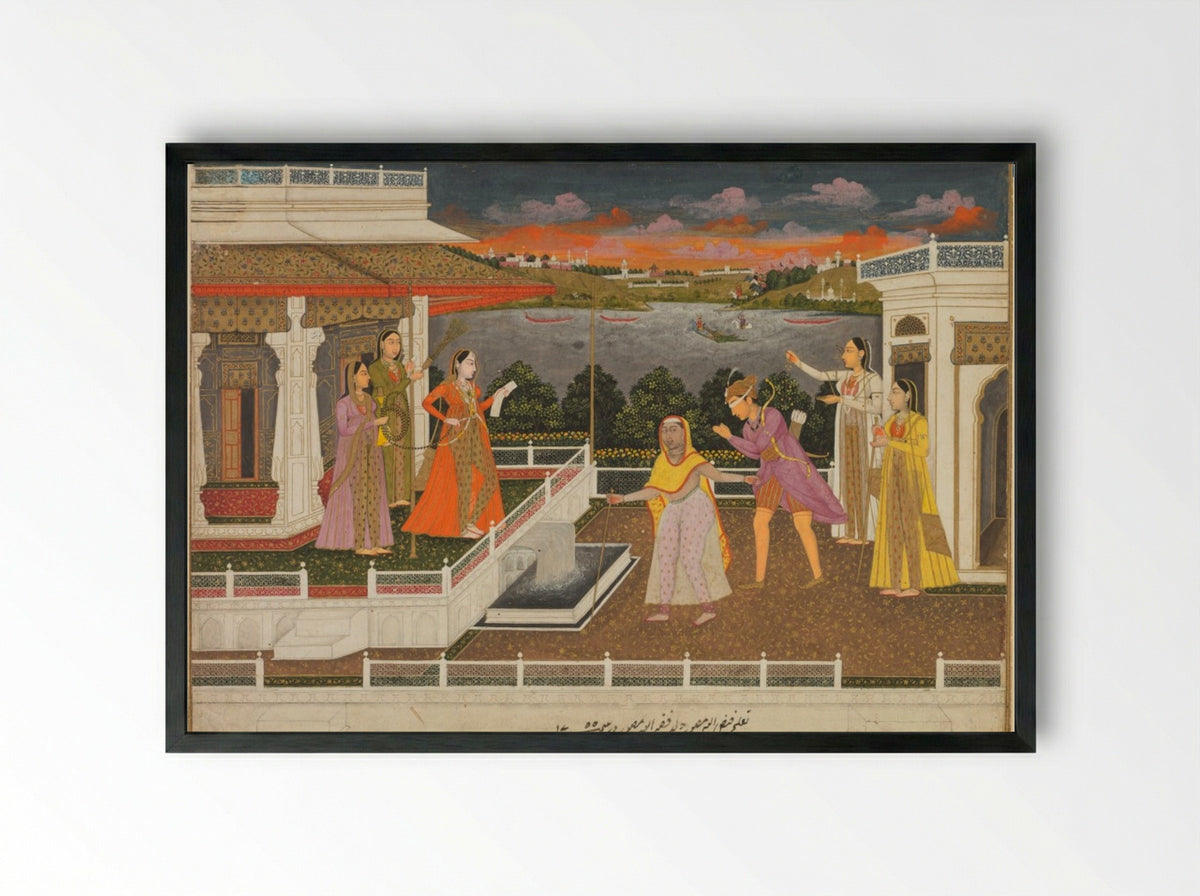 A blindfolded suitor is brought before a princess - Fayzullah - Framed Print Black