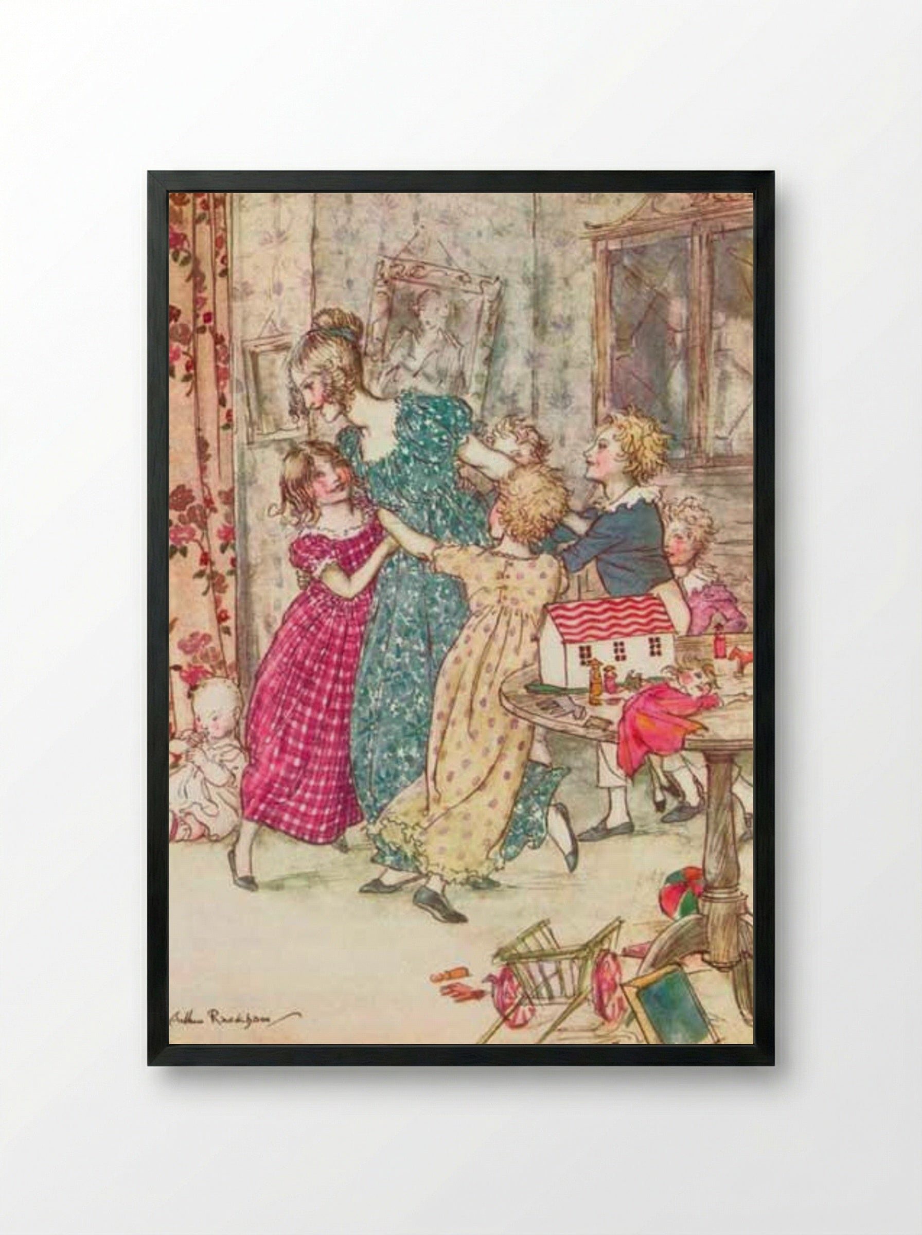 A flushed and boisterous group - Arthur Rackham - Framed Print Black