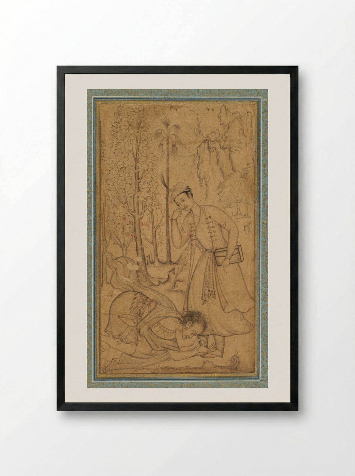 A holy man prostrating himself before a learned prince - Manohar - Framed Print Black