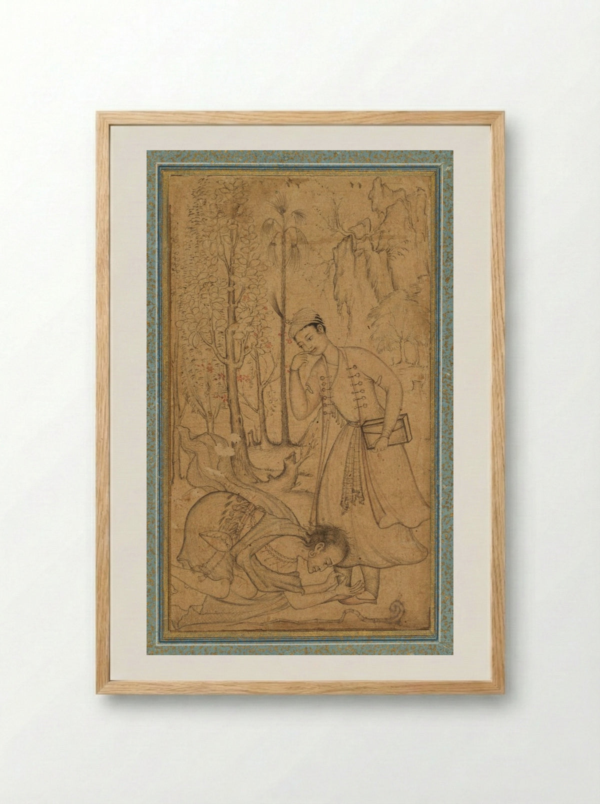 A holy man prostrating himself before a learned prince - Manohar - Framed Print Wood