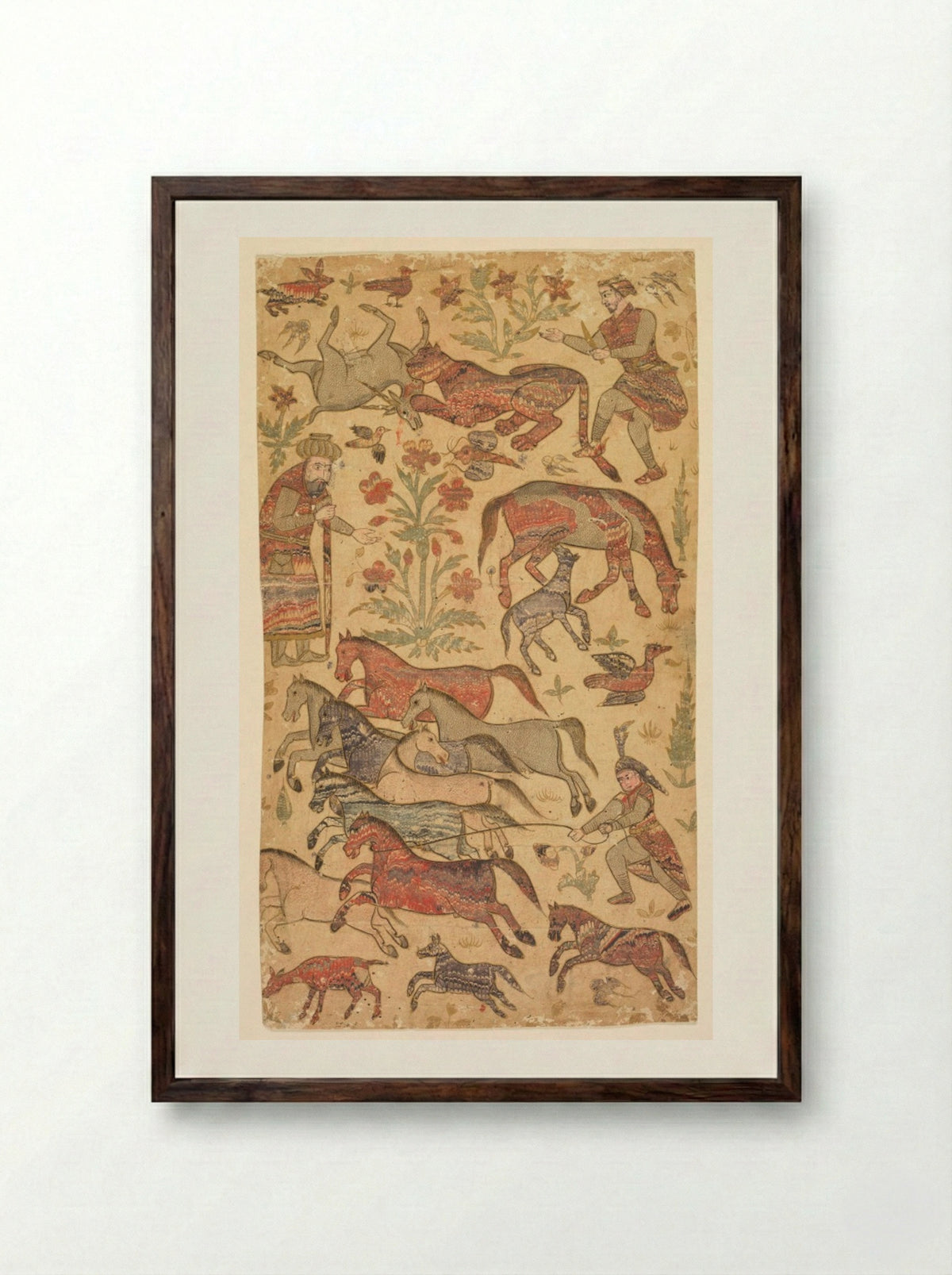 A marbled picture of Rustam catching Rakhsh - Shafi - Framed Print Dark Wood