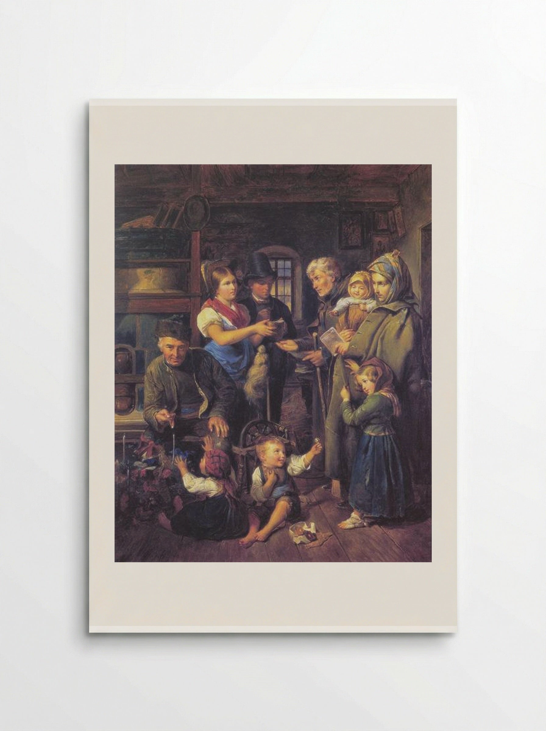 A traveling family of beggars is rewarded by poor peasants on Christmas Eve - Ferdinand Georg Waldmüller - Poster