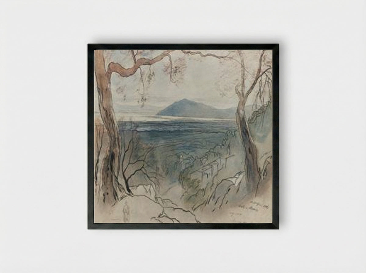 A view of Santa Maura, Levkas, Ionian Islands - Edward Lear - Framed Print Black