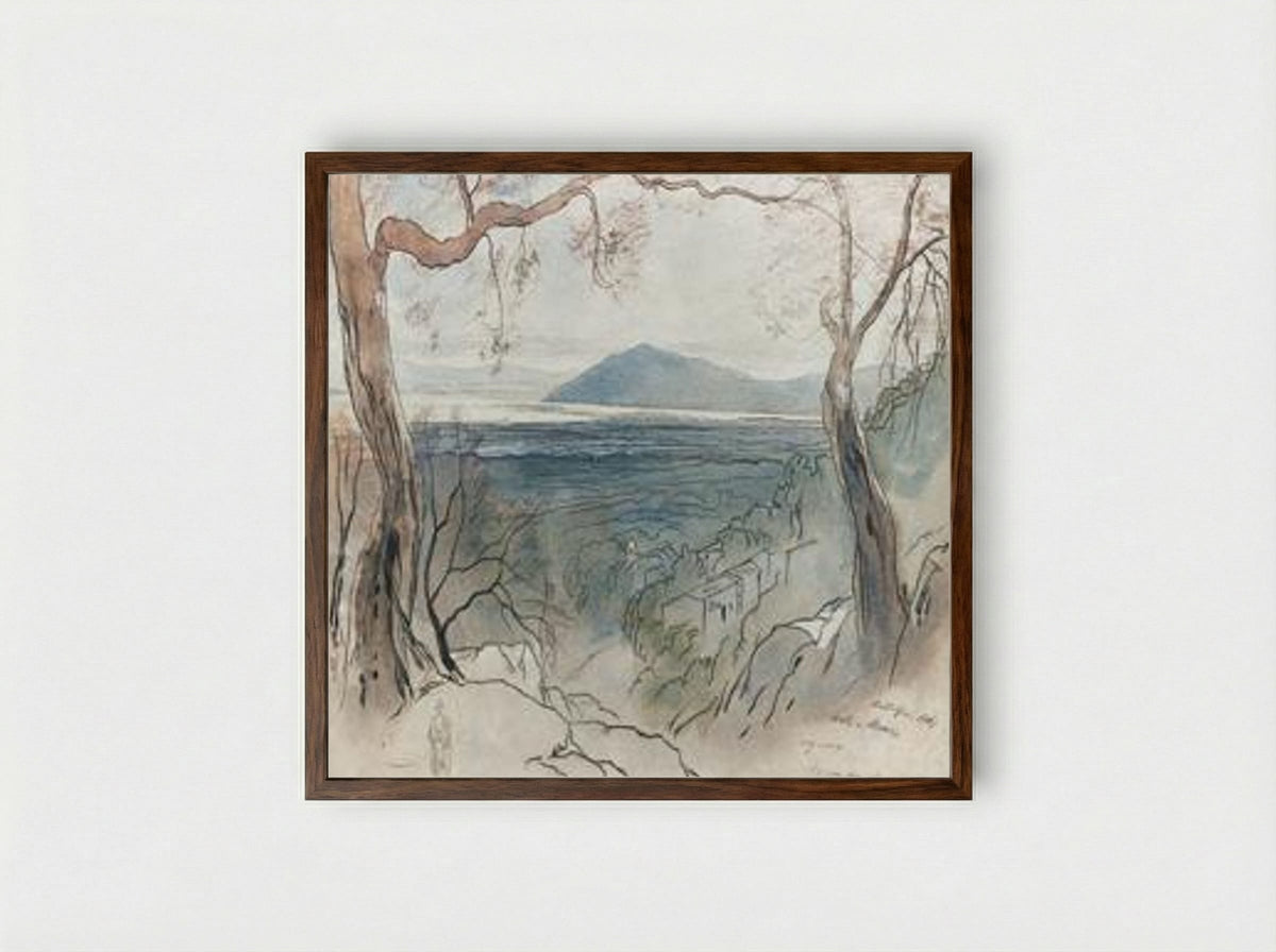 A view of Santa Maura, Levkas, Ionian Islands - Edward Lear - Framed Print Dark Wood