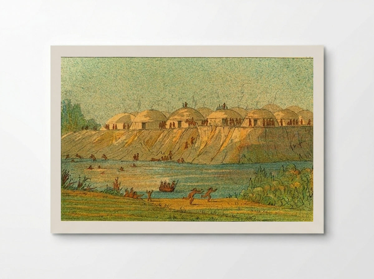 A village of the Hidatsa tribe at Knife River - George Catlin - Poster