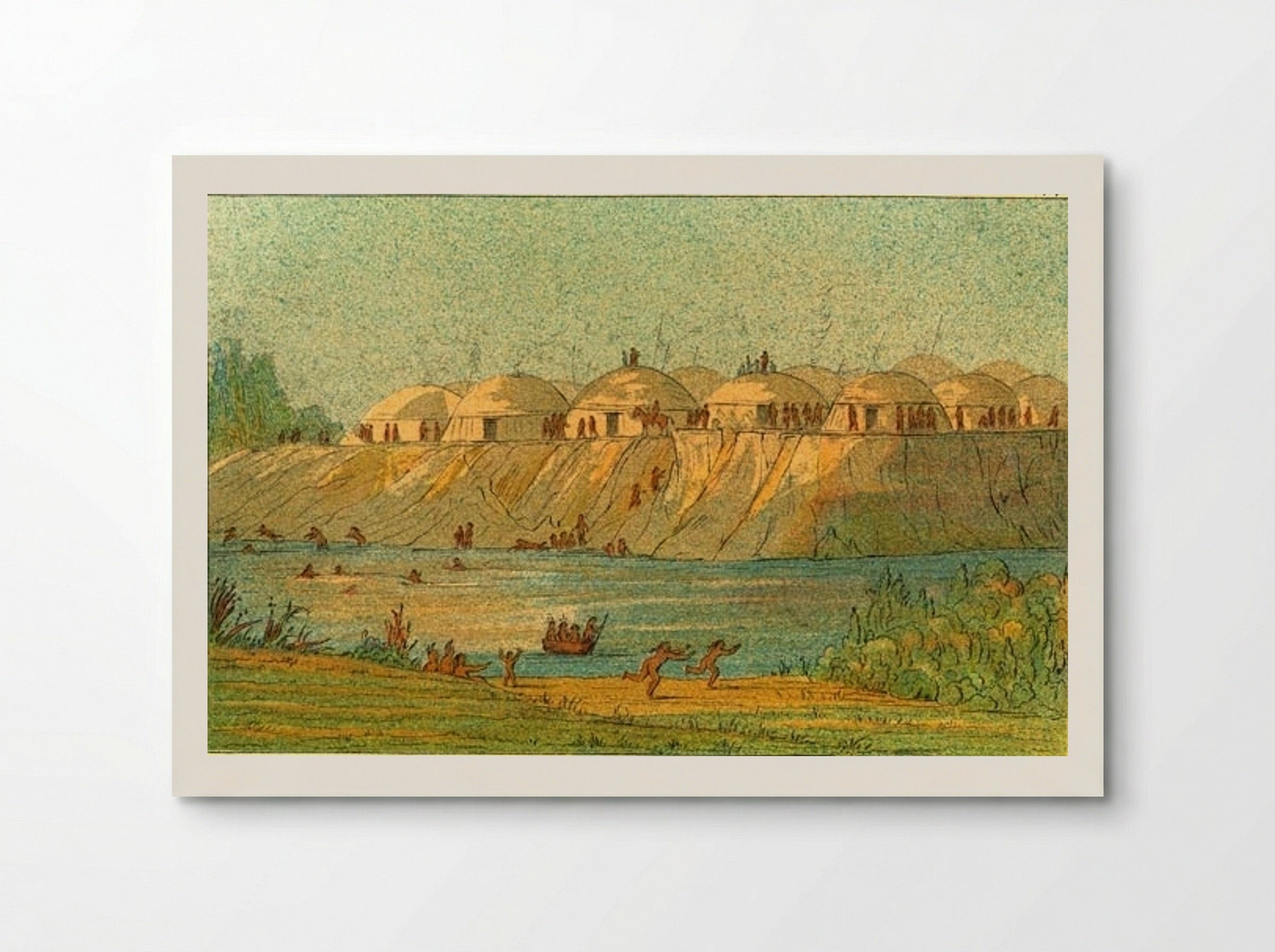 A village of the Hidatsa tribe at Knife River - George Catlin - Poster