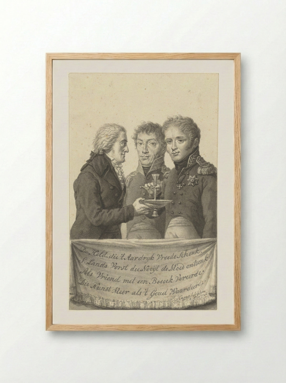 A.J. Brentano offers a drink to Tsar Alexander I - Jan Kamphuijsen - Framed Print Wood