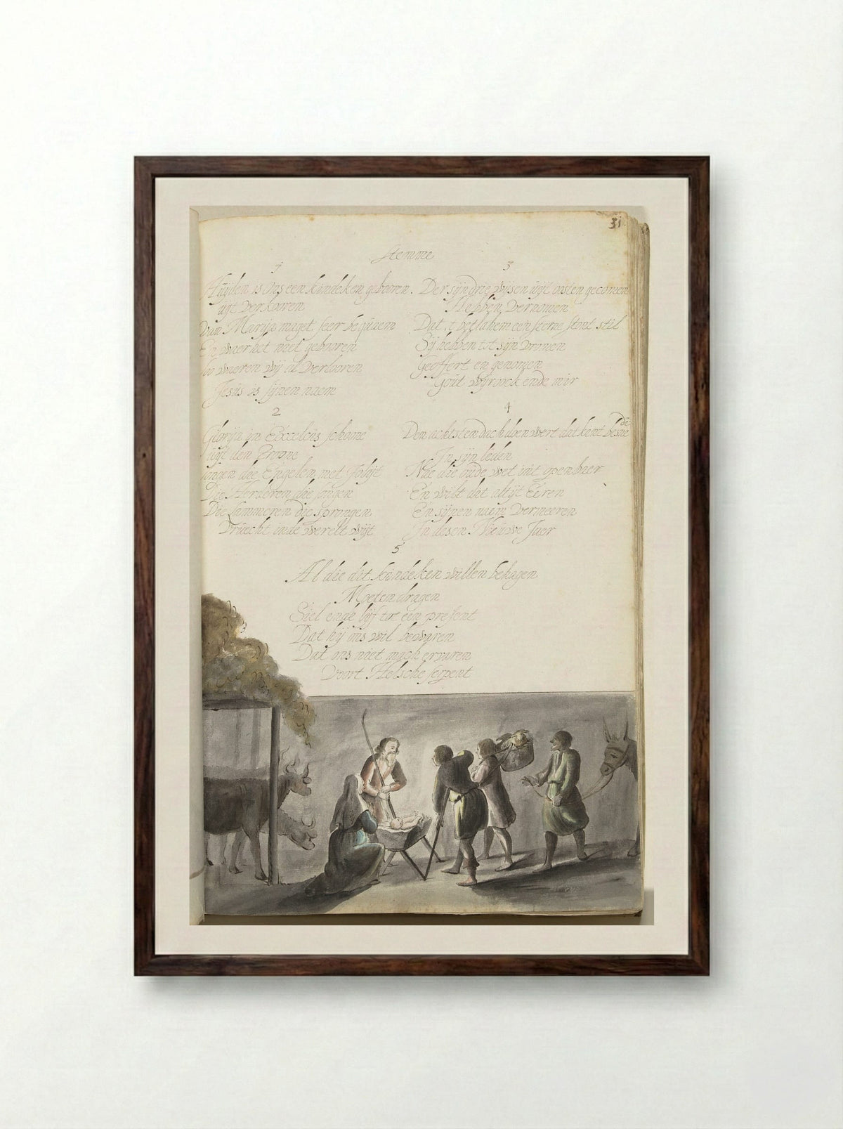 Aanbidding der herders - Gesina ter Borch - Framed Print Dark Wood