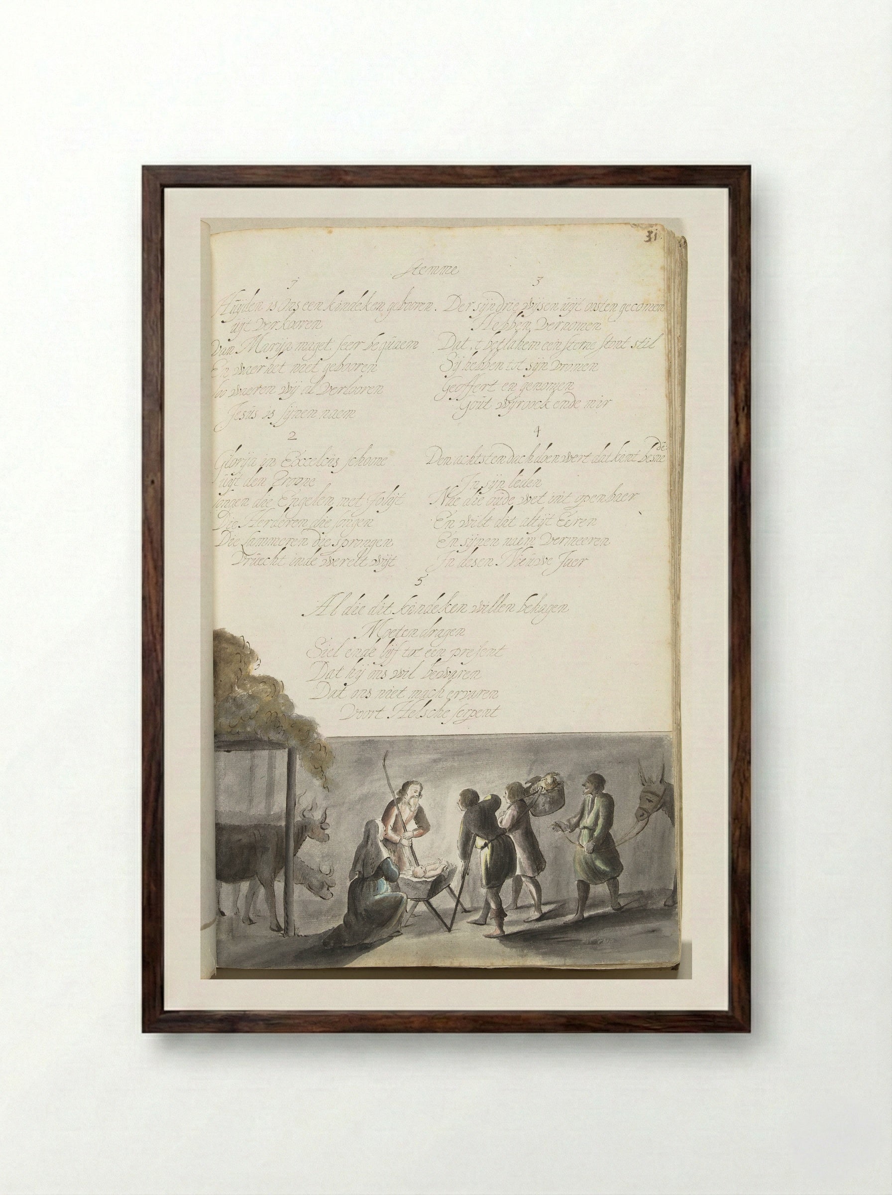 Aanbidding der herders - Gesina ter Borch - Framed Print Dark Wood