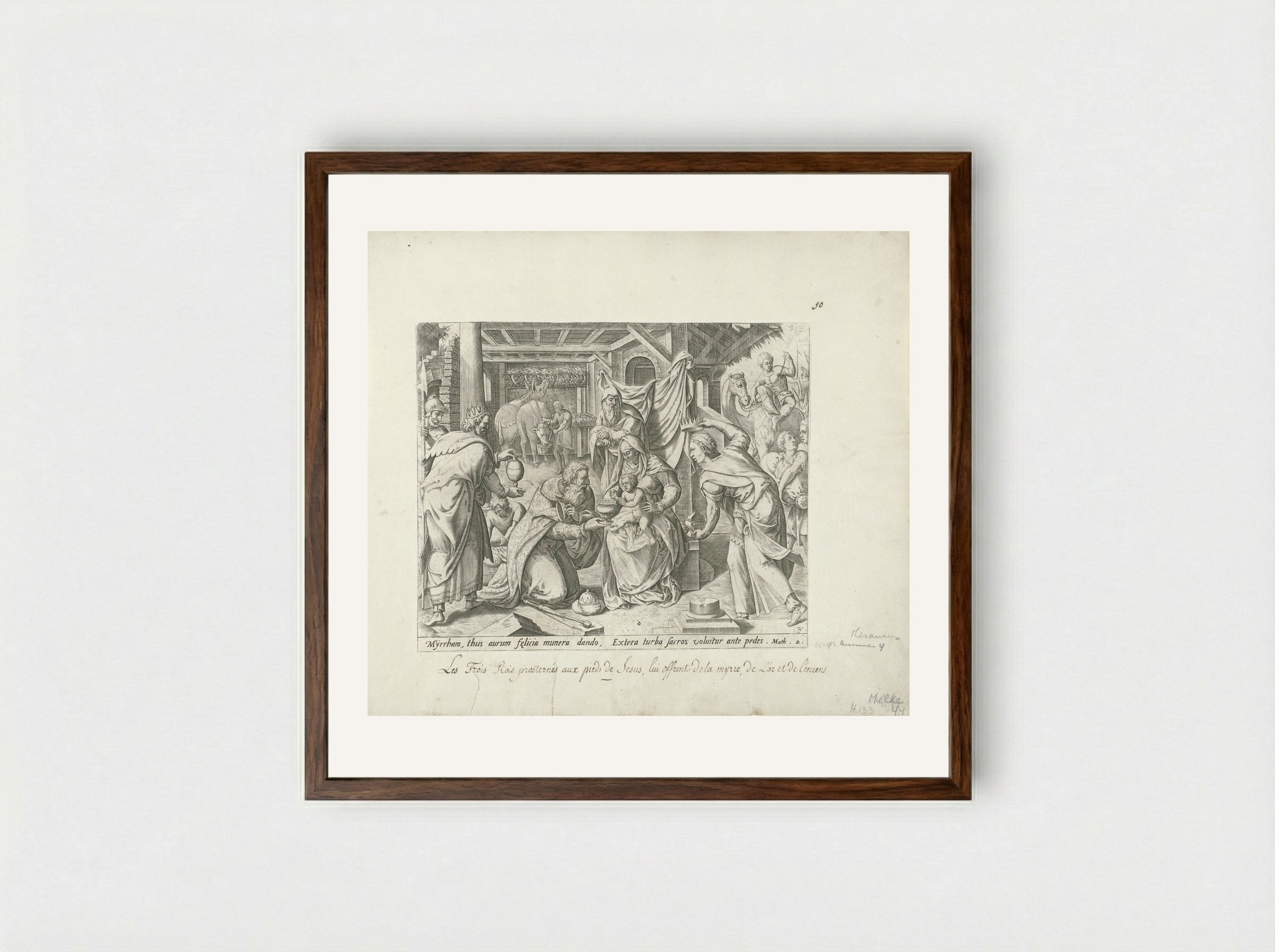 Aanbidding der koningen - Gerard de Jode - Framed Print Dark Wood