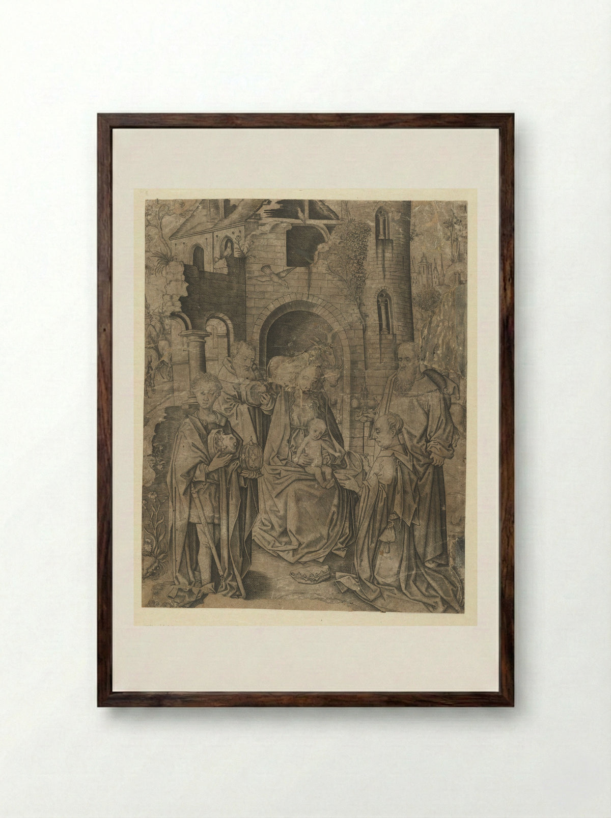 Aanbidding der koningen - Meester IAM van Zwoll - Framed Print Dark Wood