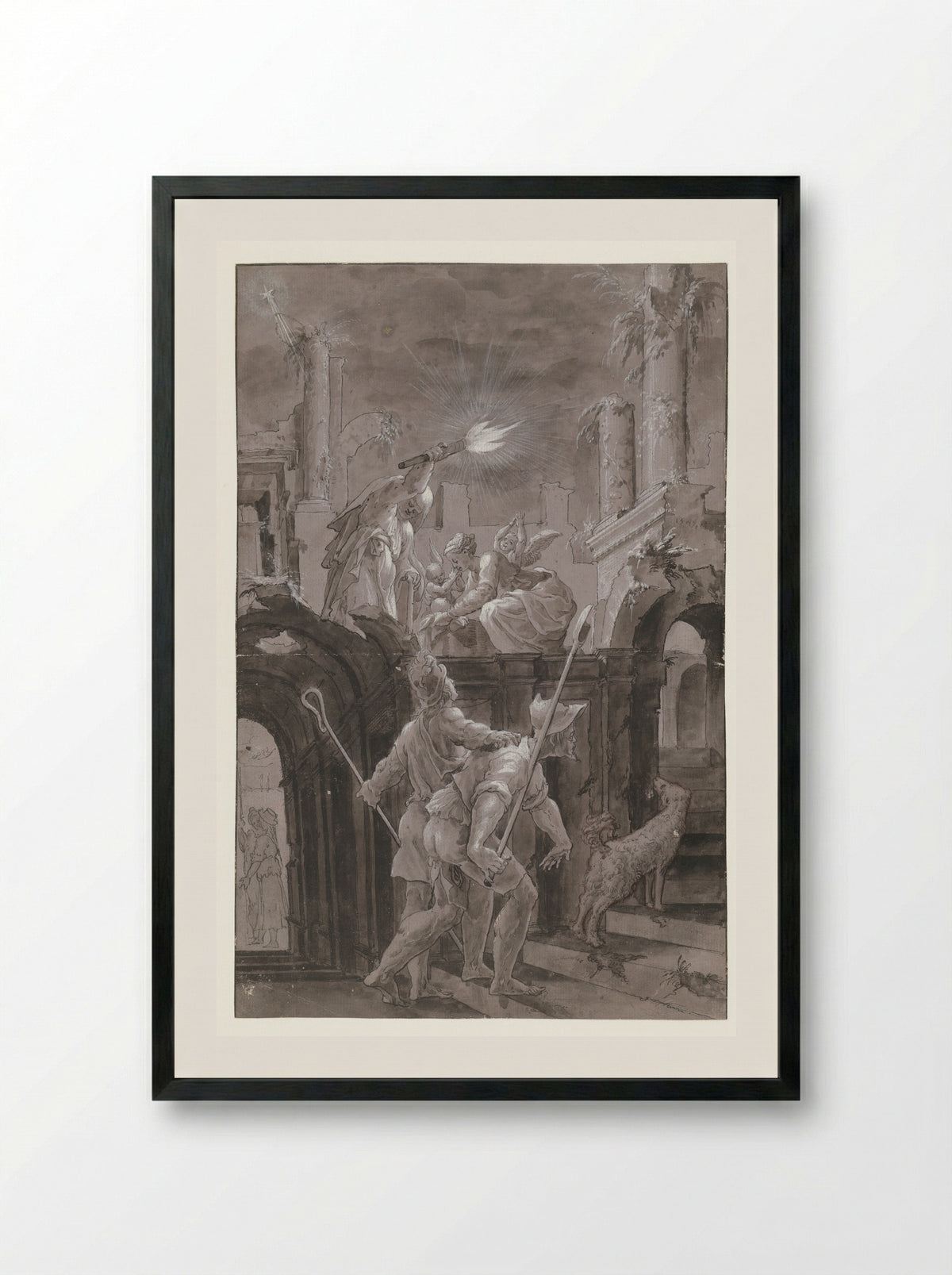 Aanbidding door de herders - Meester van de Liechtensteinse Aanbidding - Framed Print Black