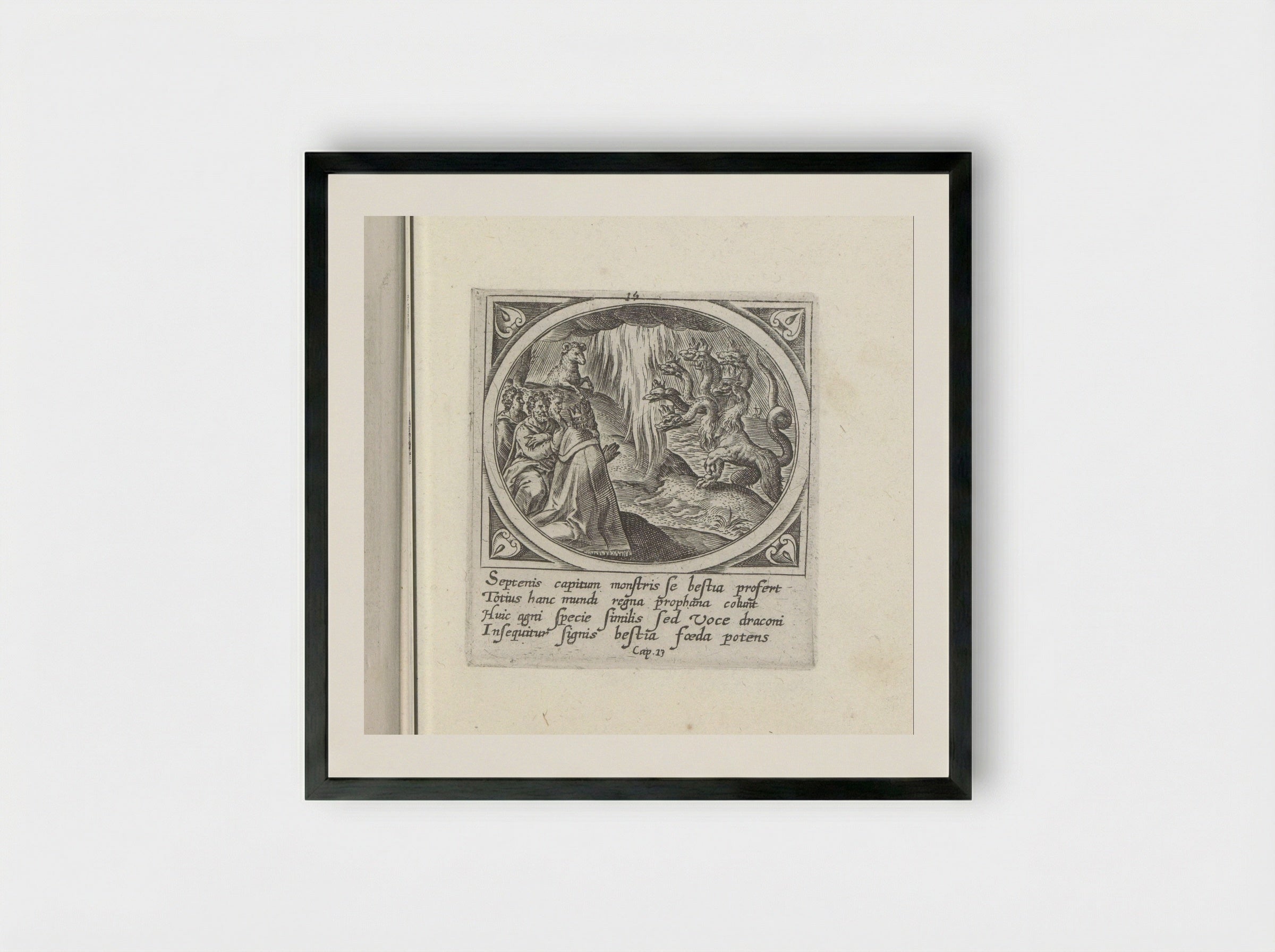 Aanbidding van het zevenkoppige beest - Gerard de Jode - Framed Print Black