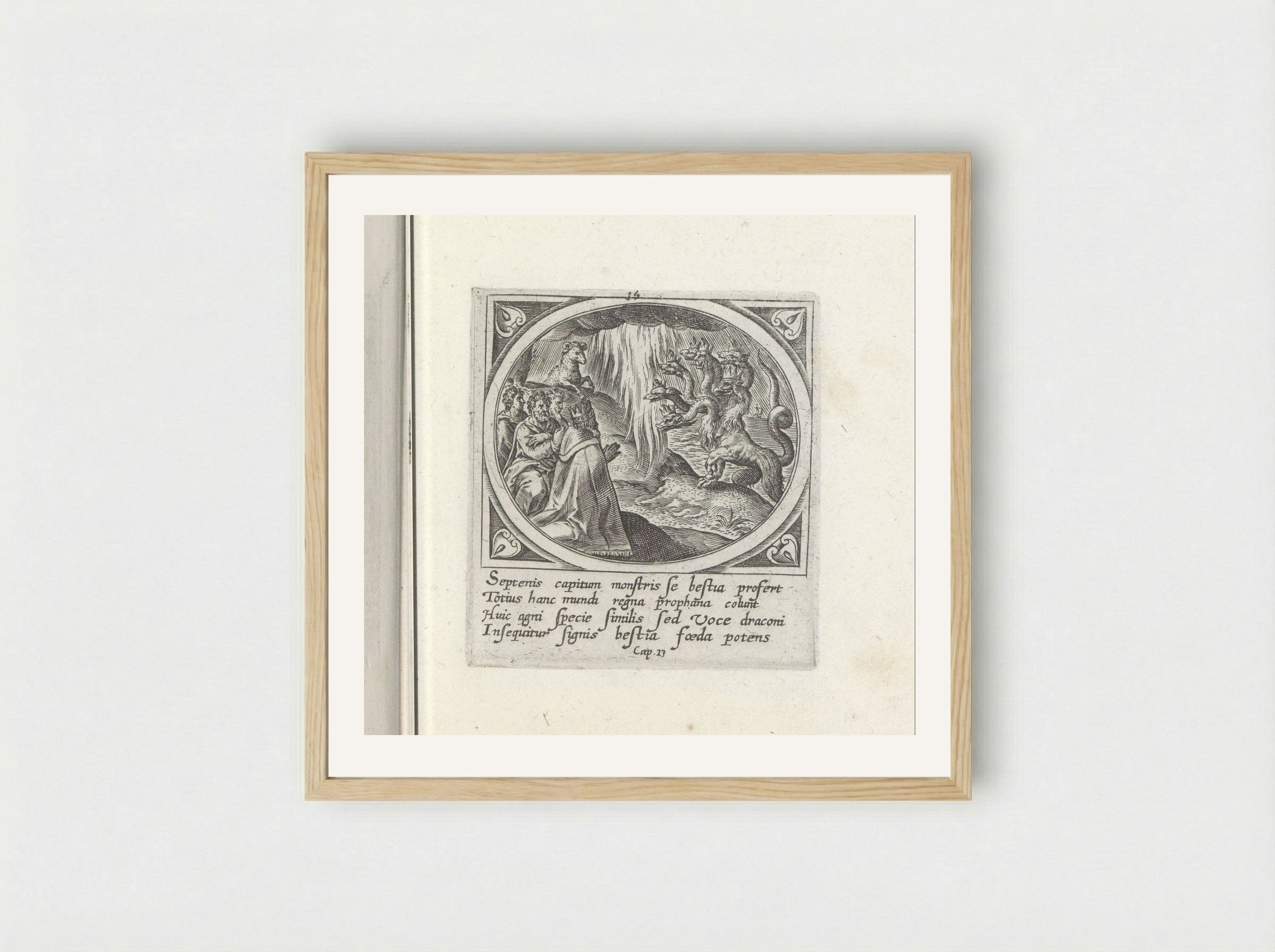 Aanbidding van het zevenkoppige beest - Gerard de Jode - Framed Print Wood
