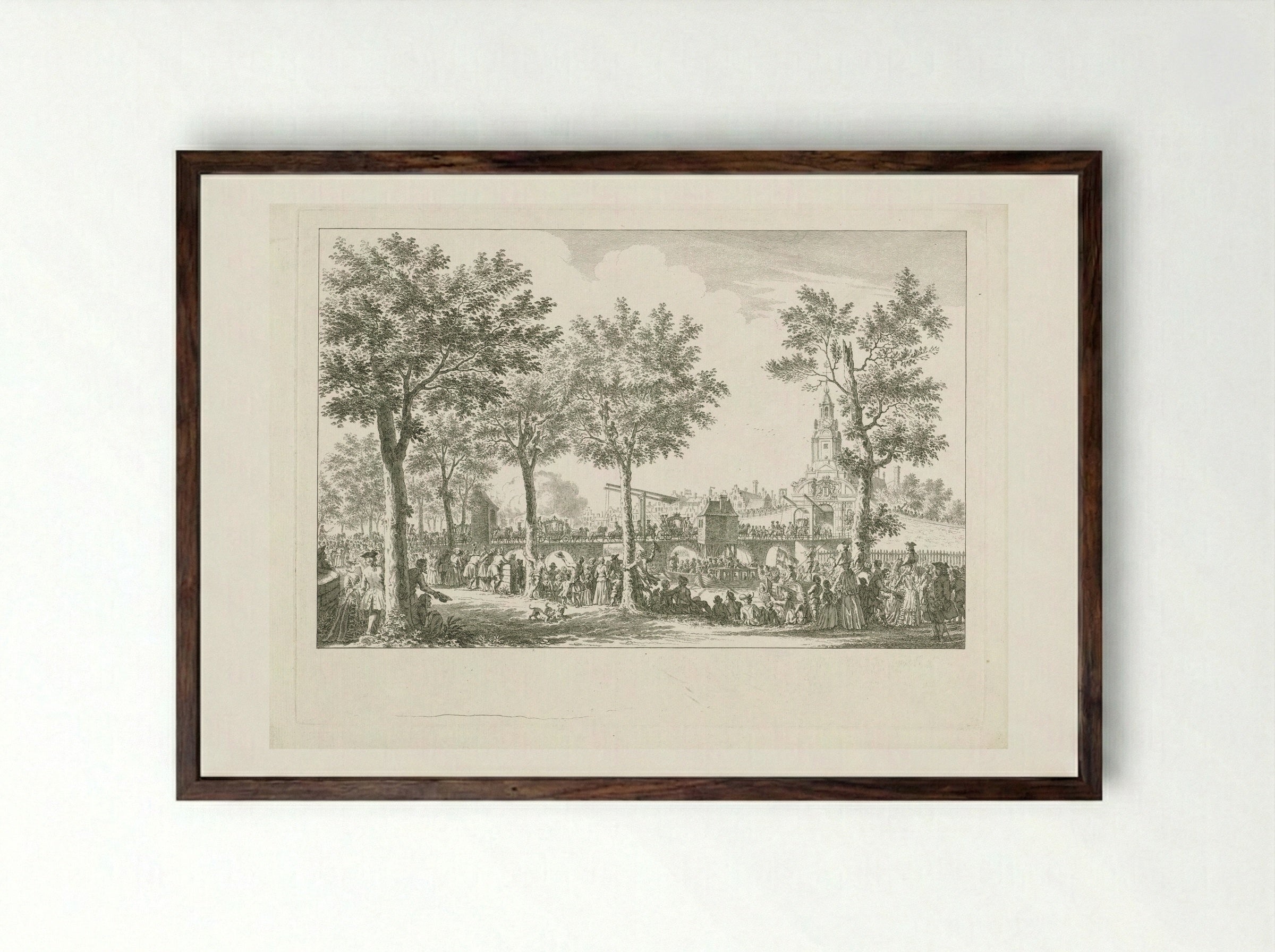 Aankomst van Willem V en Wilhelmina van Pruisen bij de Haarlemmerpoort - Simon Fokke - Framed Print Dark Wood