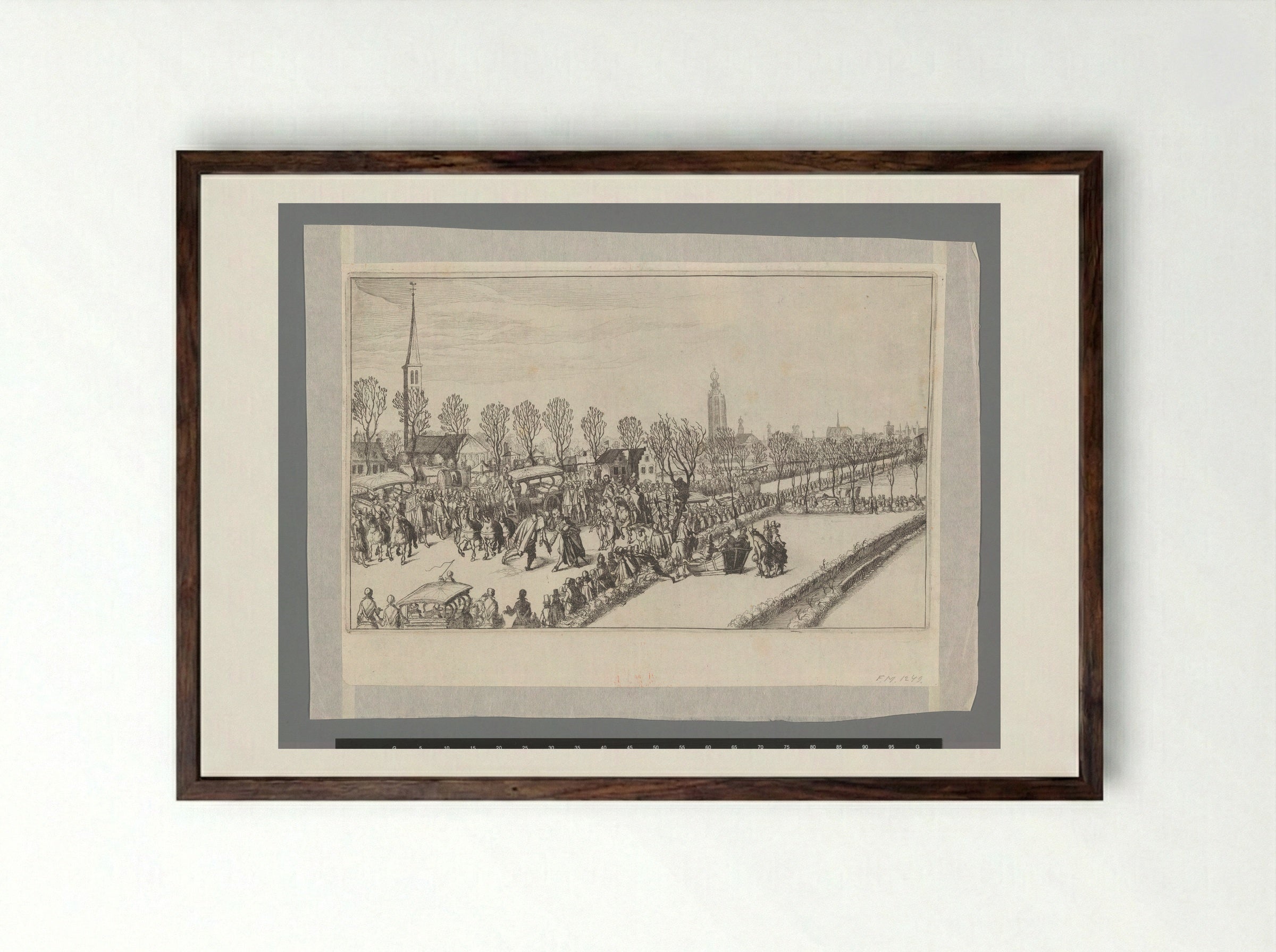 Aankomst van de vijf Spaanse ambassadeurs te Rijswijk, februari 1608 - Simon Frisius - Framed Print Dark Wood
