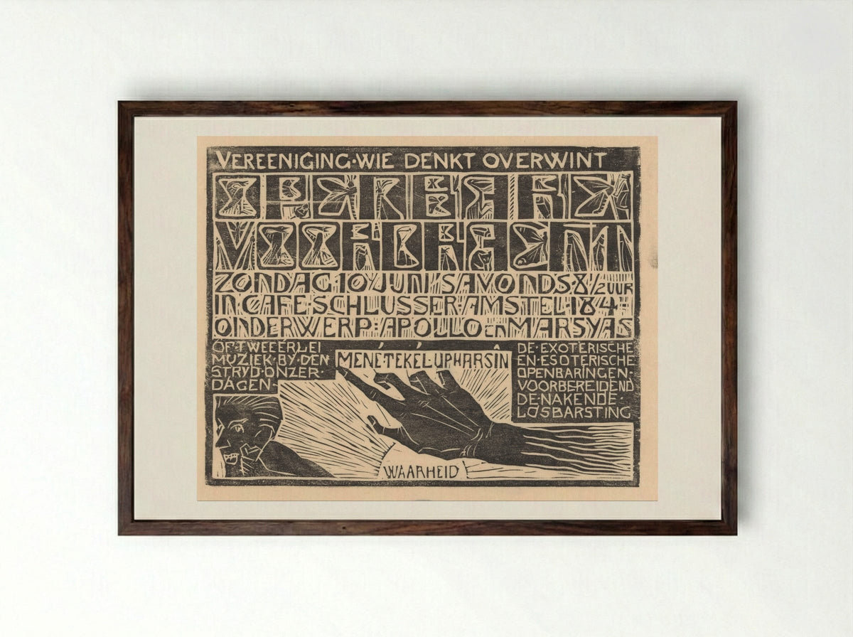 Aankondiging voordracht 'Apollo en Marsyas' - Mathieu Lauweriks - Framed Print Dark Wood