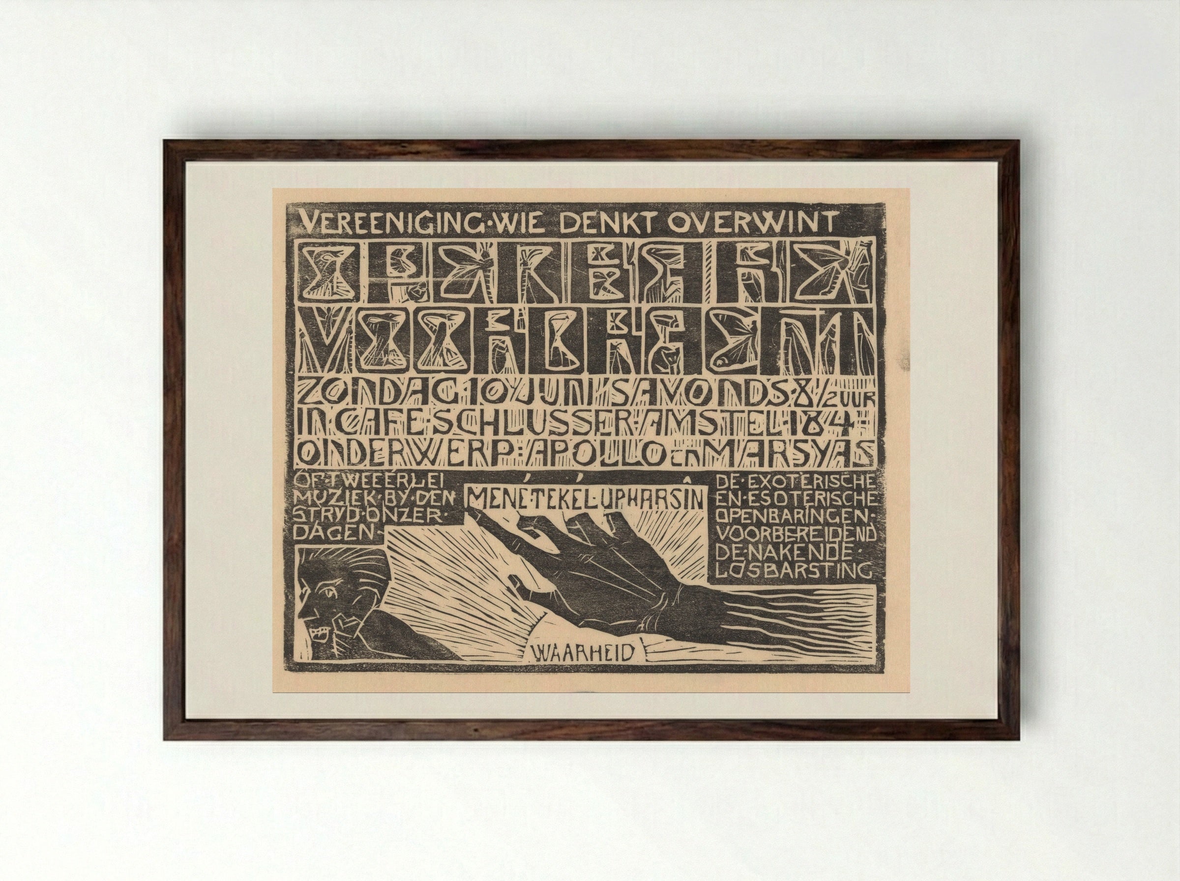 Aankondiging voordracht 'Apollo en Marsyas' - Mathieu Lauweriks - Framed Print Dark Wood