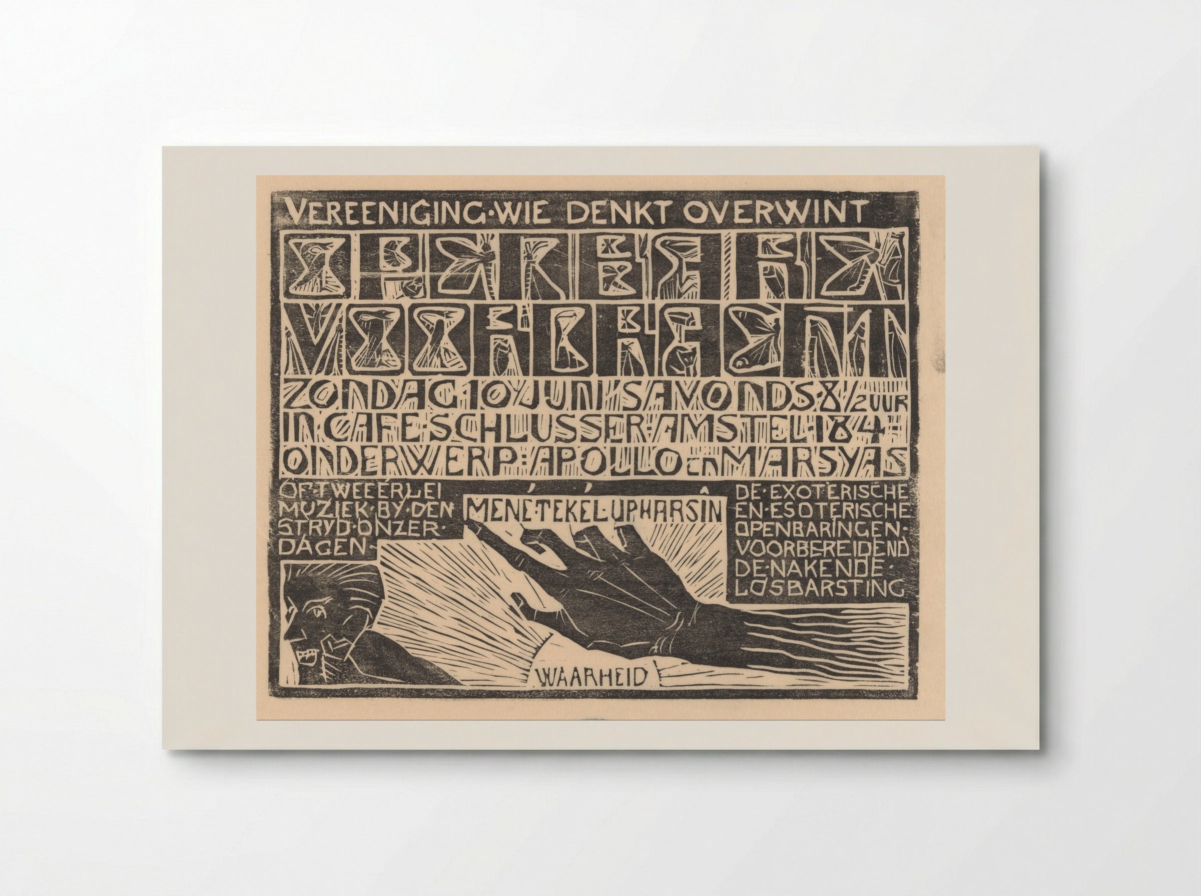 Aankondiging voordracht 'Apollo en Marsyas' - Mathieu Lauweriks - Poster