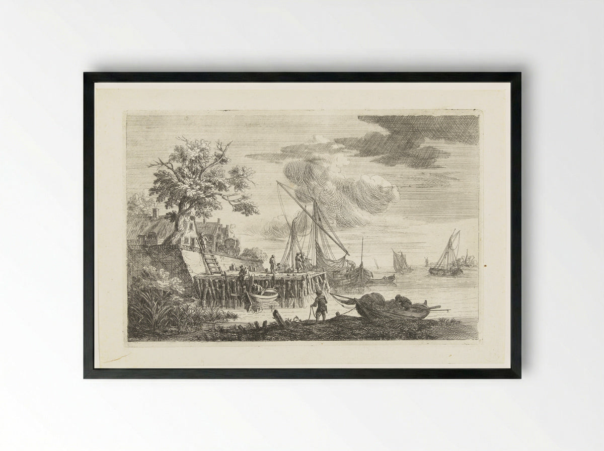Aanlegsteiger met hengelaar - Pieter Bout - Framed Print Black