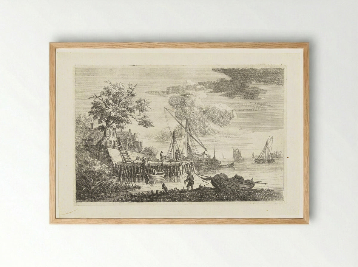 Aanlegsteiger met hengelaar - Pieter Bout - Framed Print Wood
