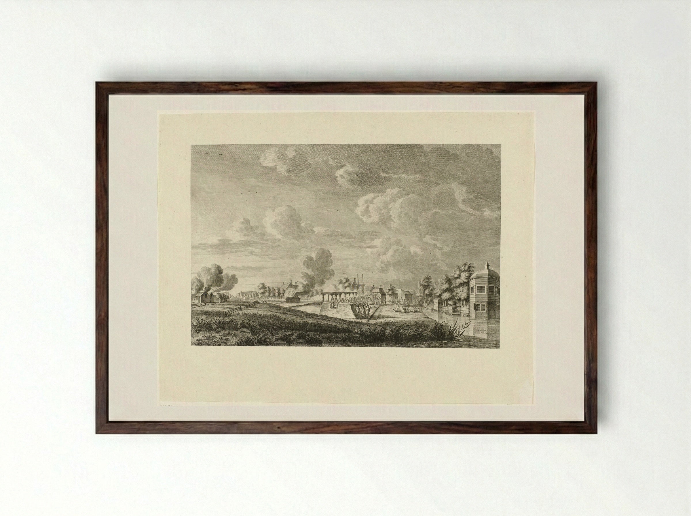 Aanval op Amstelveen - Cornelis Brouwer - Framed Print Dark Wood
