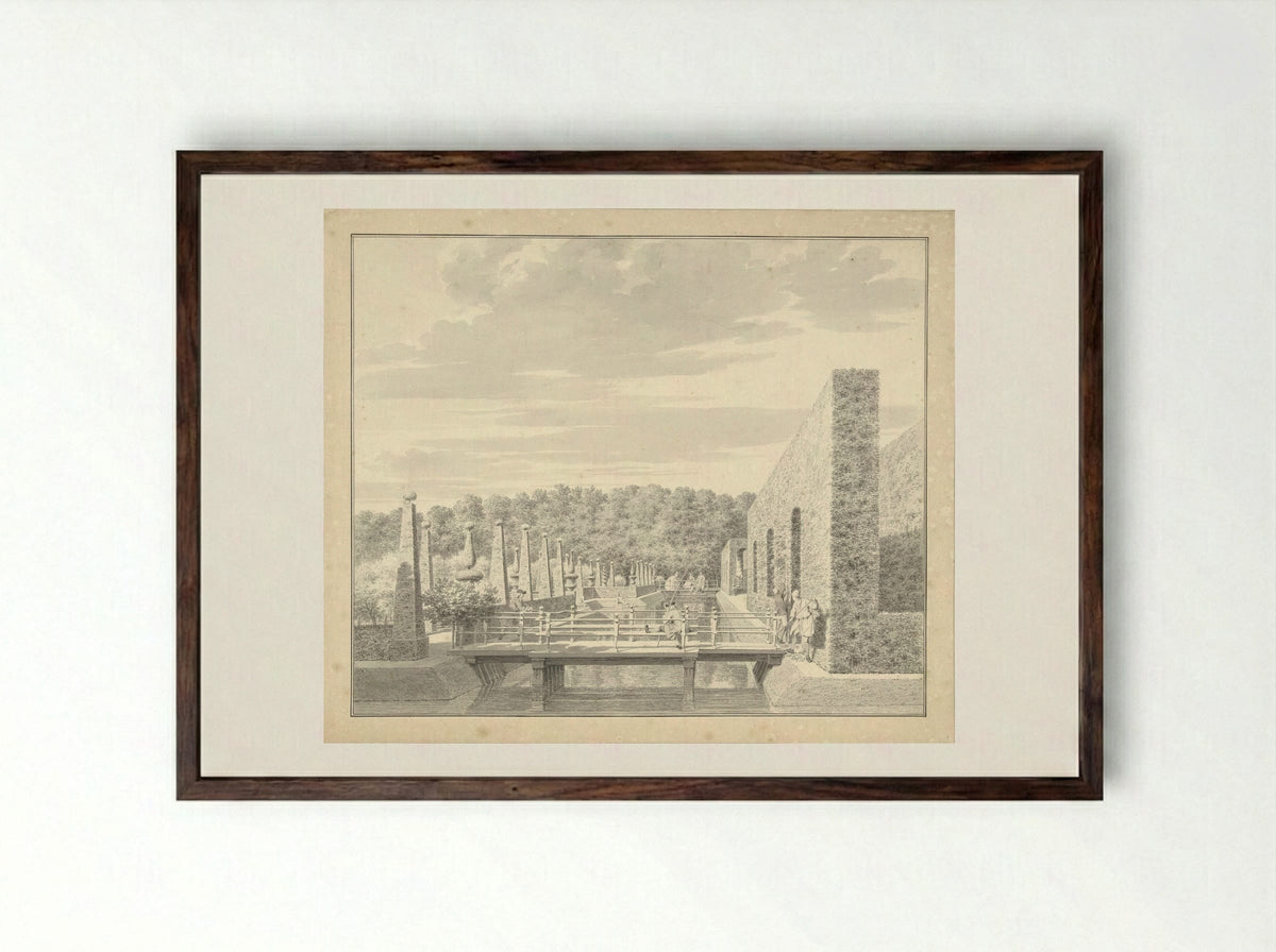 Aanzichten van het landgoed Spieringshoek tussen Schiedam en Vlaardingen - Cornelis Pronk - Framed Print Dark Wood