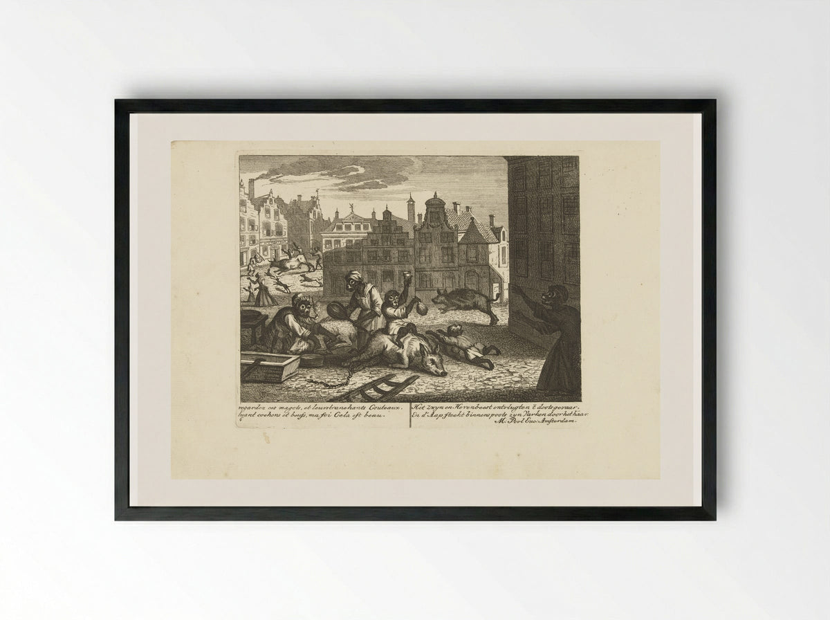 Aap als slager (Monkey as Butcher) - Matthijs Pool - Framed Print Black