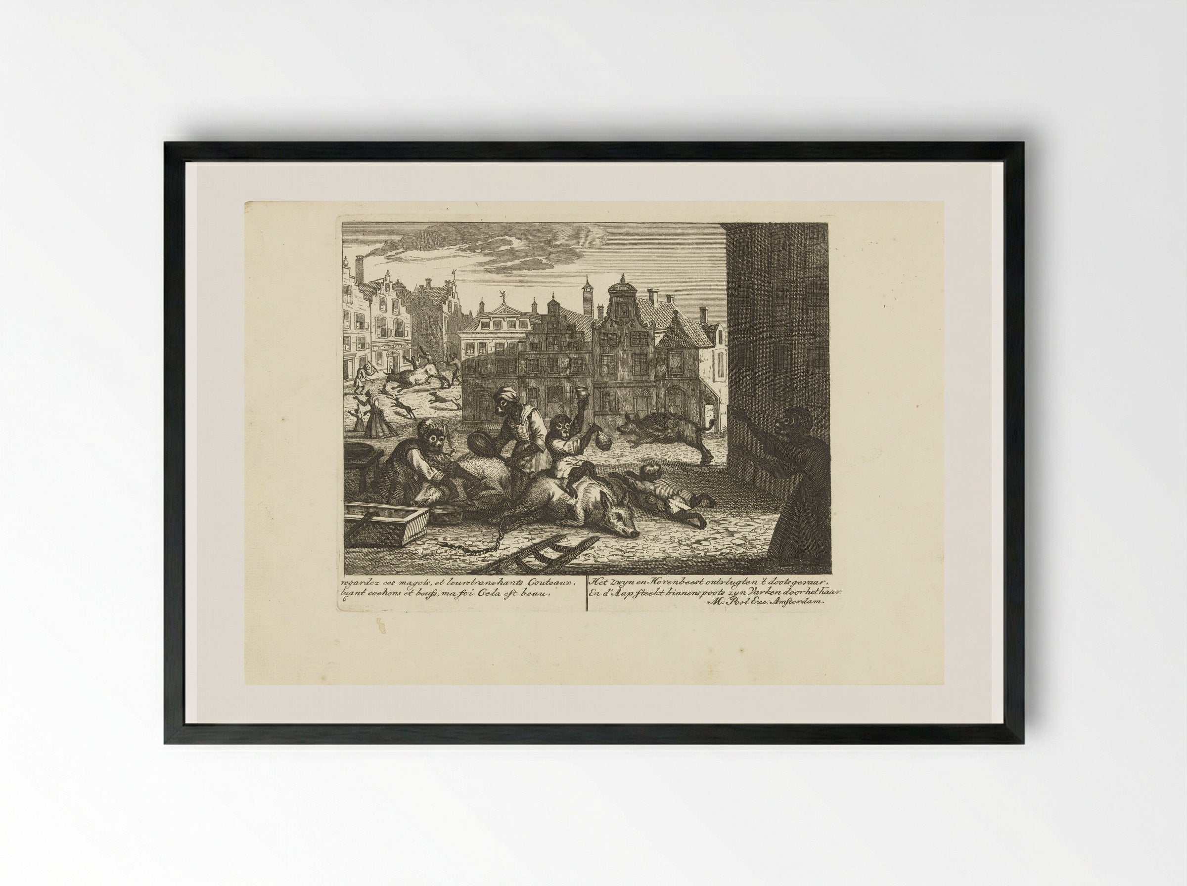 Aap als slager (Monkey as Butcher) - Matthijs Pool - Framed Print Black