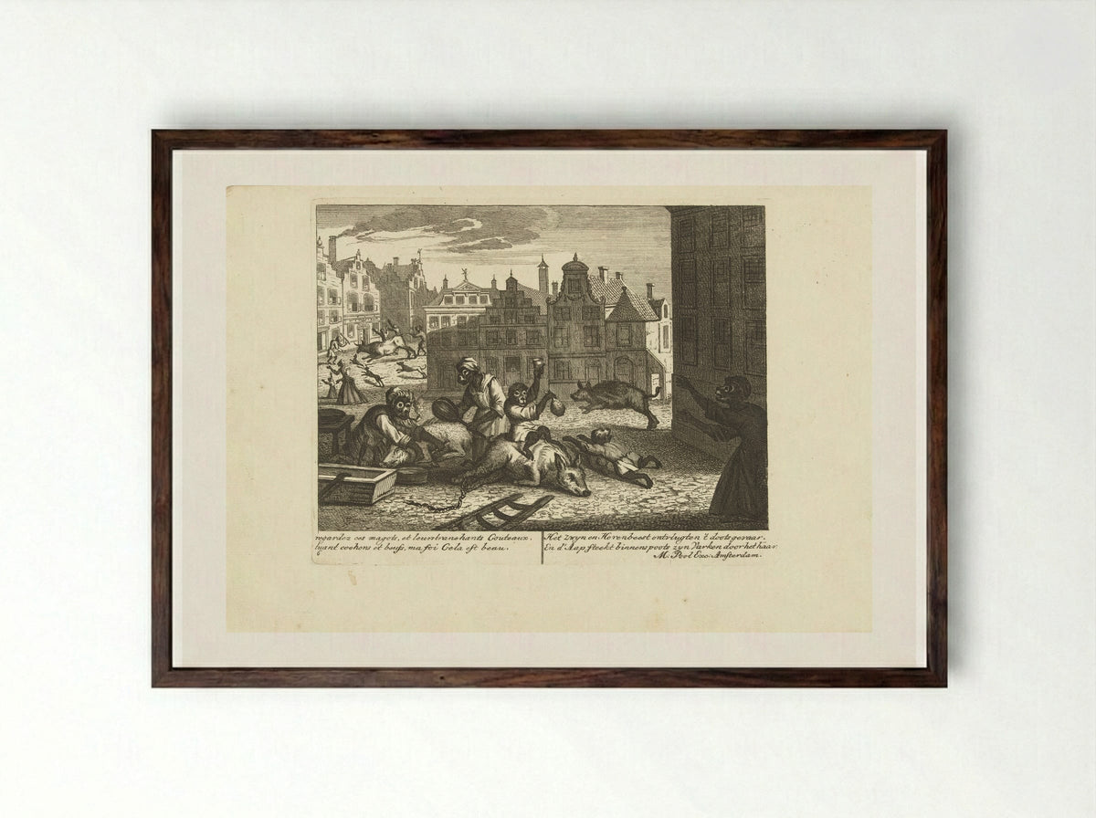 Aap als slager (Monkey as Butcher) - Matthijs Pool - Framed Print Dark Wood