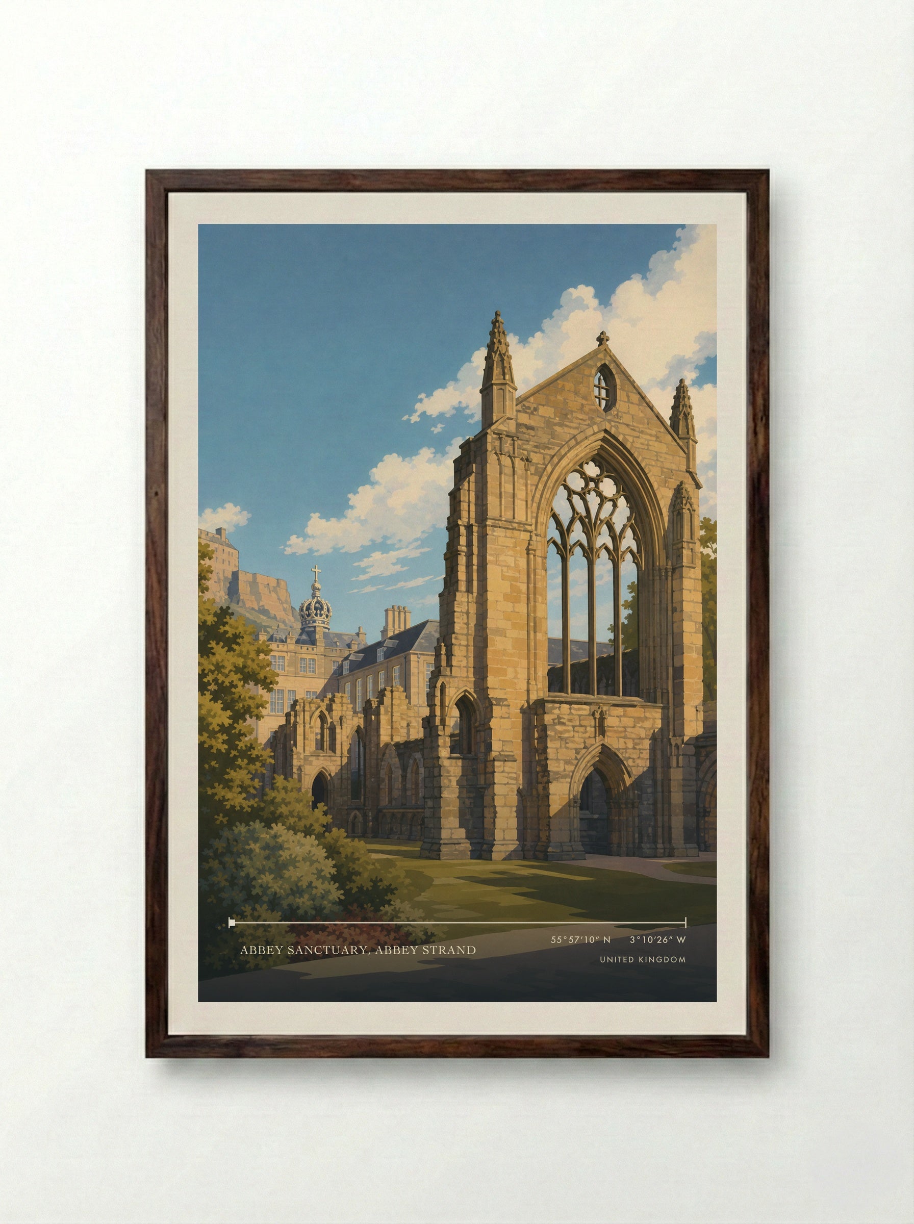 Abbey Sanctuary, Abbey Strand United Kingdom Travel Poster - Framed Print Dark Wood