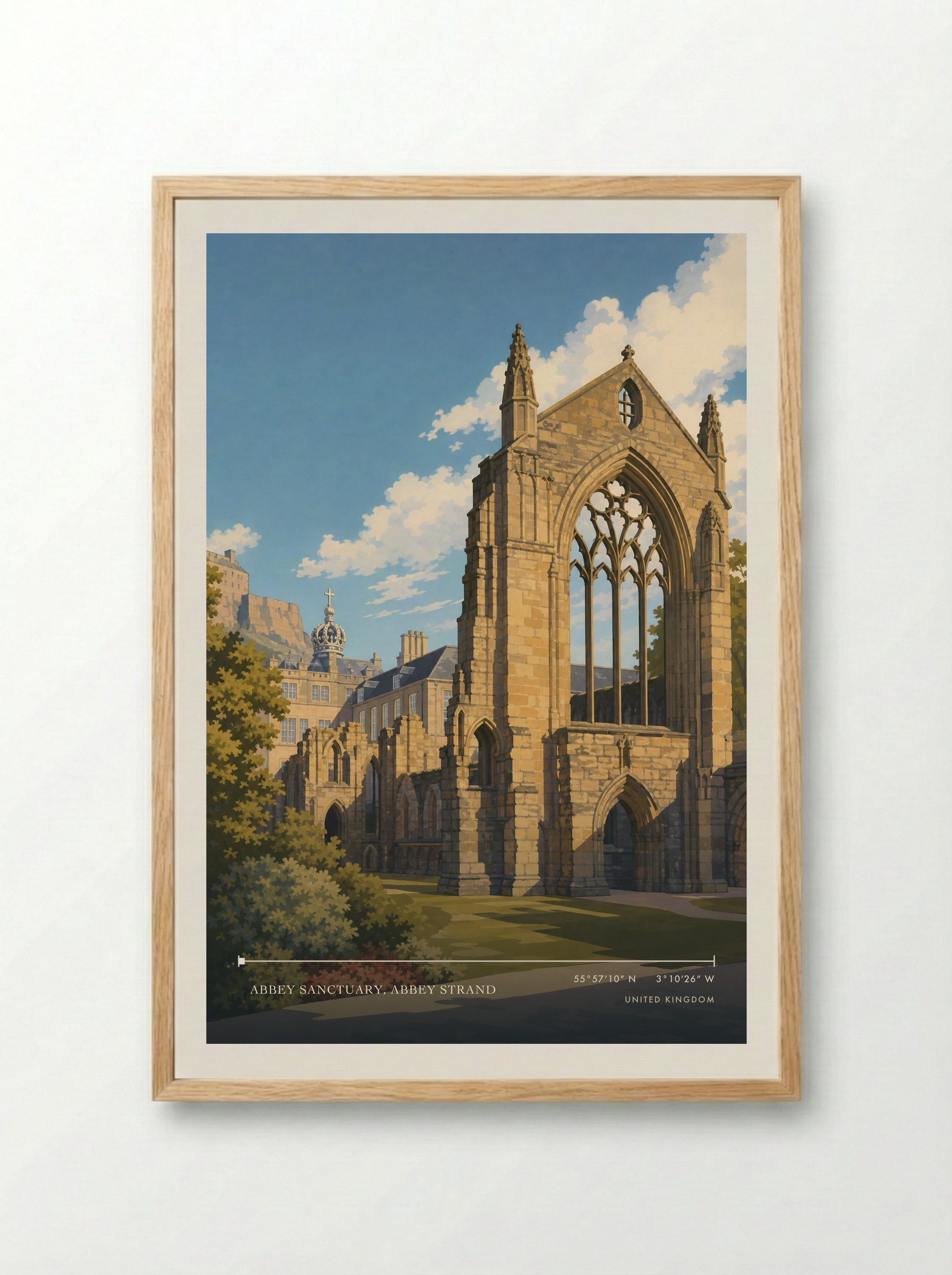 Abbey Sanctuary, Abbey Strand United Kingdom Travel Poster - Framed Print Wood
