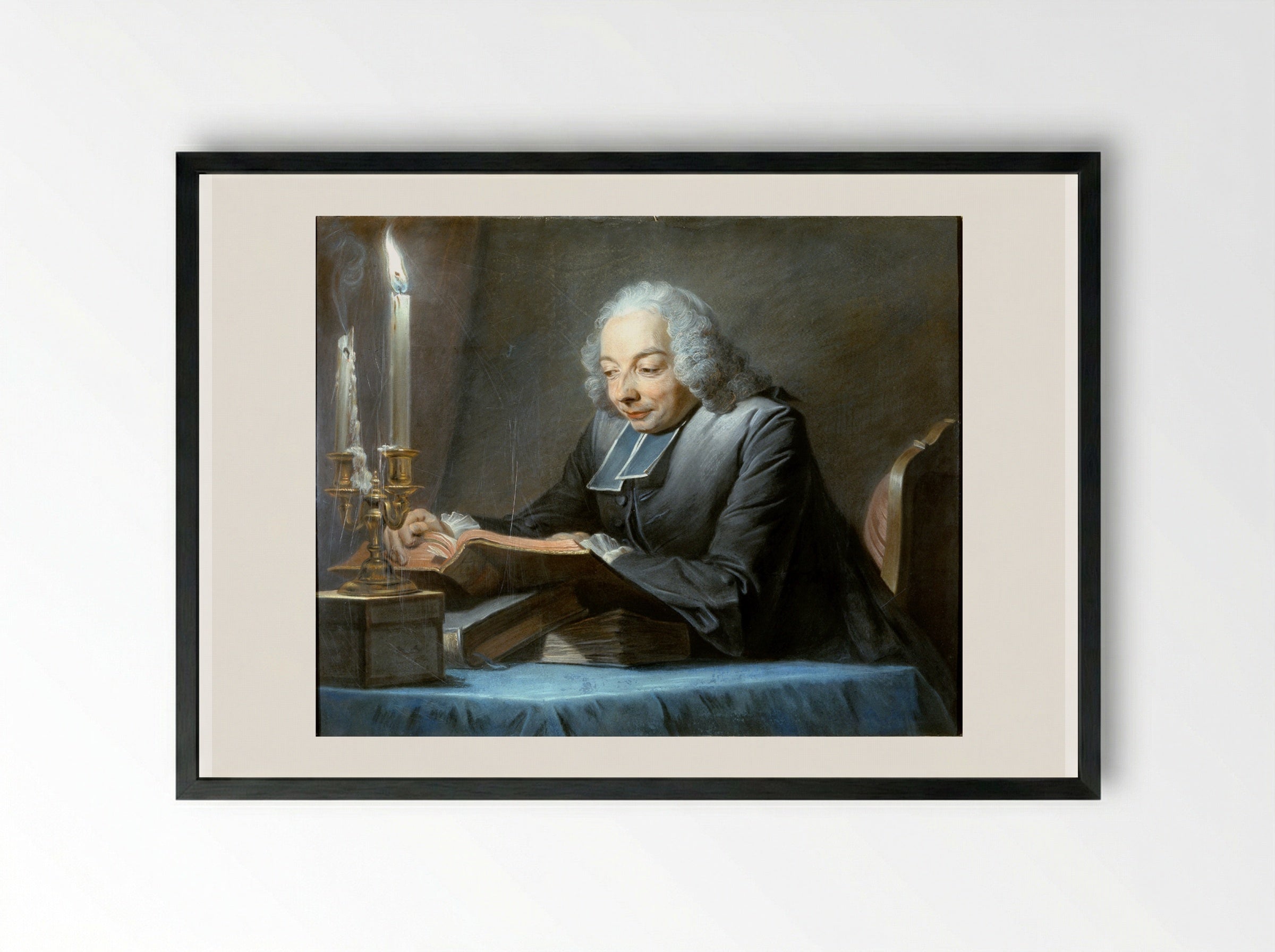 Abbot Jean Jacques Huber - Maurice Quentin de La Tour - Framed Print Black