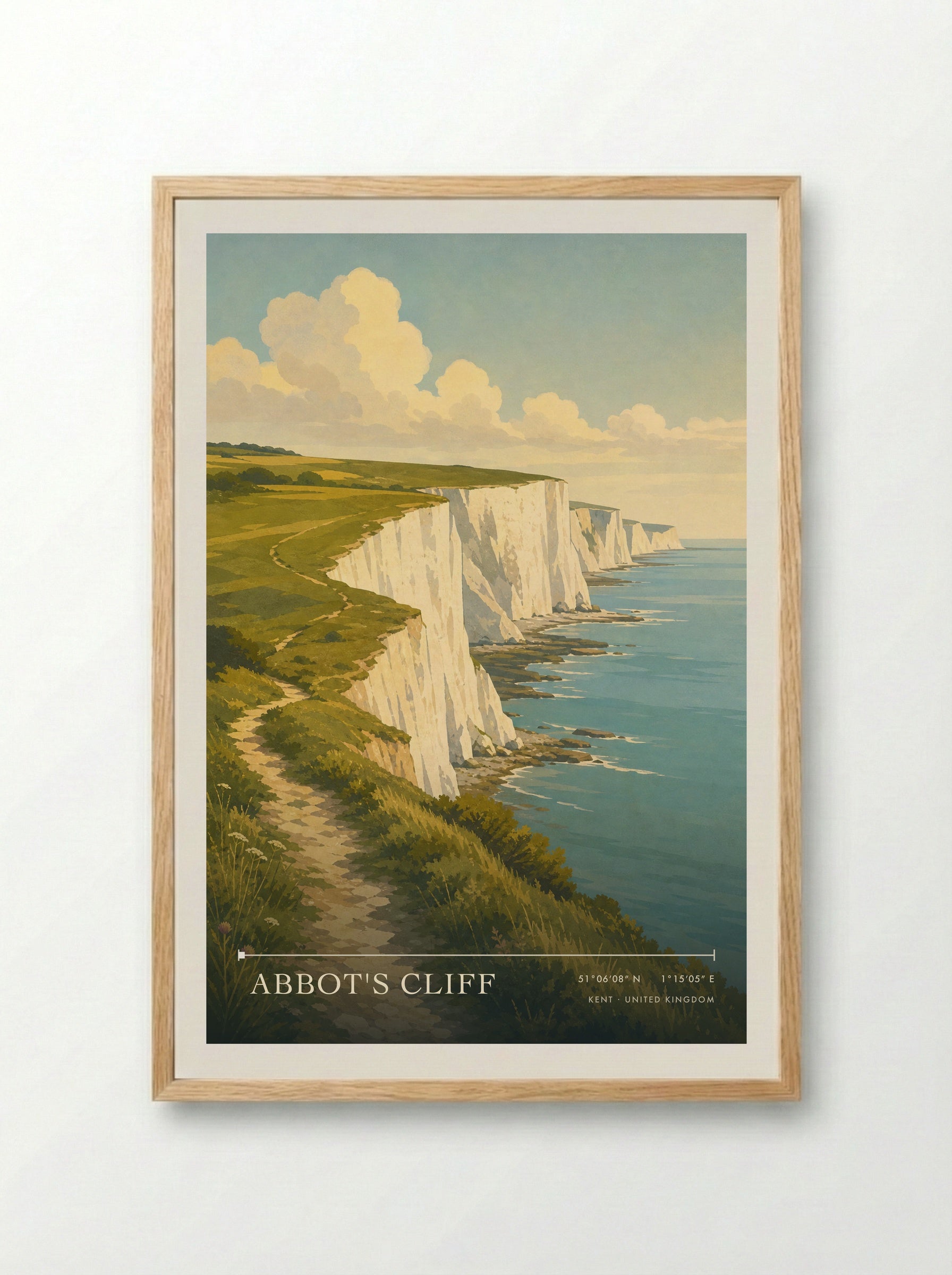 Abbot's Cliff Kent United Kingdom Travel Poster - Framed Print Wood