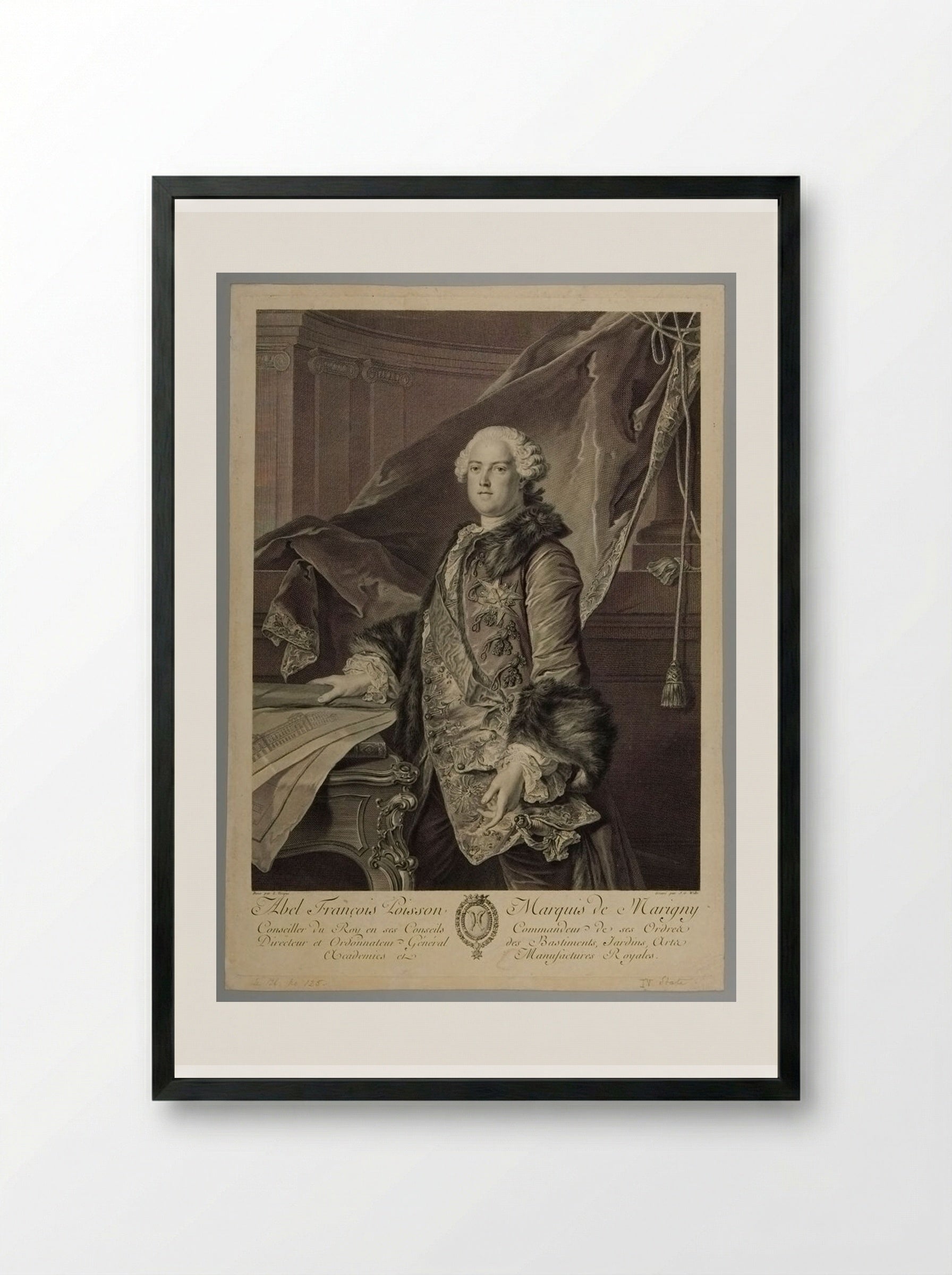 Abel François Poisson, Marquis of Marigny - Johann Georg Wille - Framed Print Black