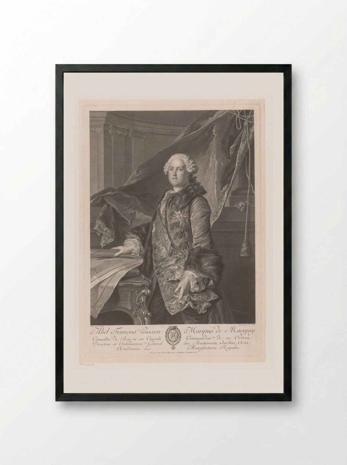 Abel François Poisson, Marquis of Marigny - Johann Georg Wille - Framed Print Black