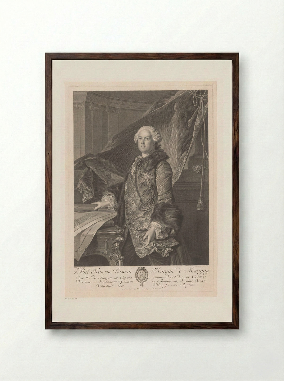 Abel François Poisson, Marquis of Marigny - Johann Georg Wille - Framed Print Dark Wood
