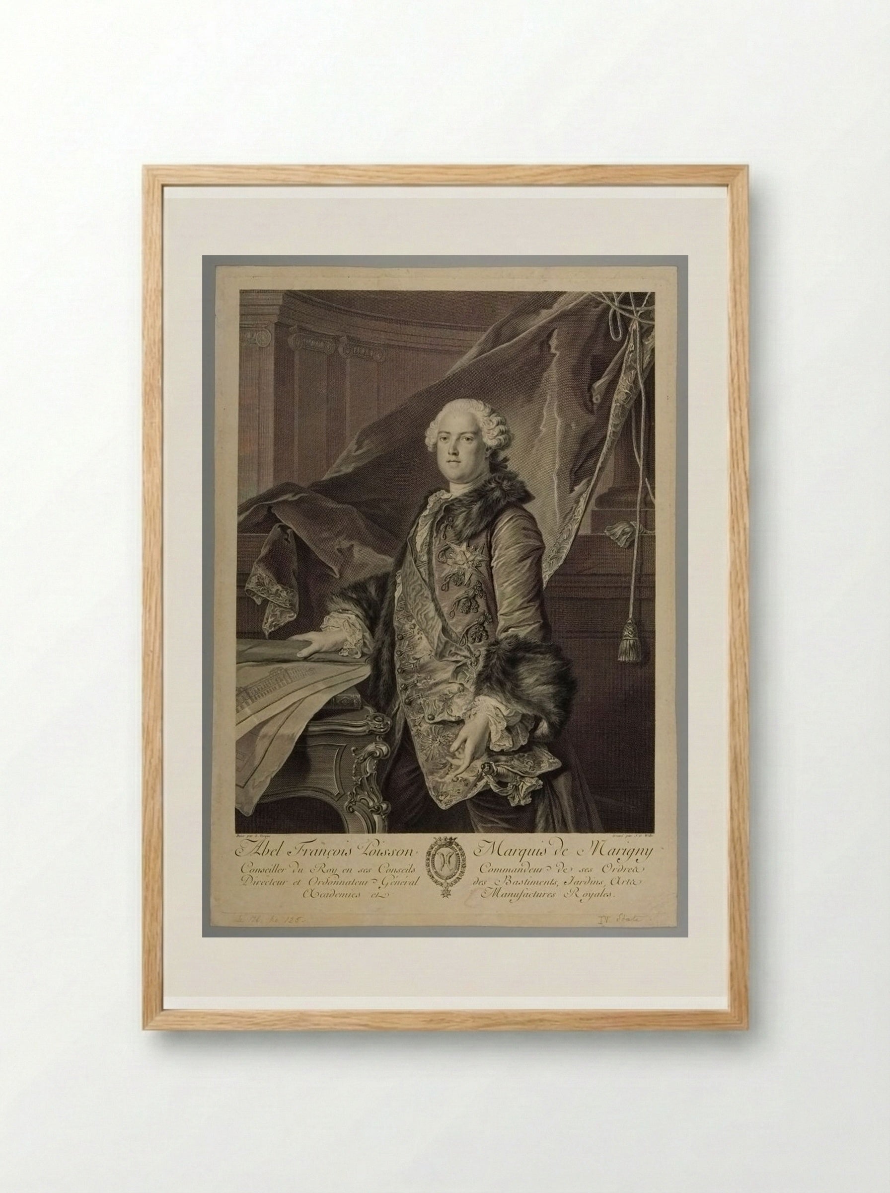 Abel François Poisson, Marquis of Marigny - Johann Georg Wille - Framed Print Wood