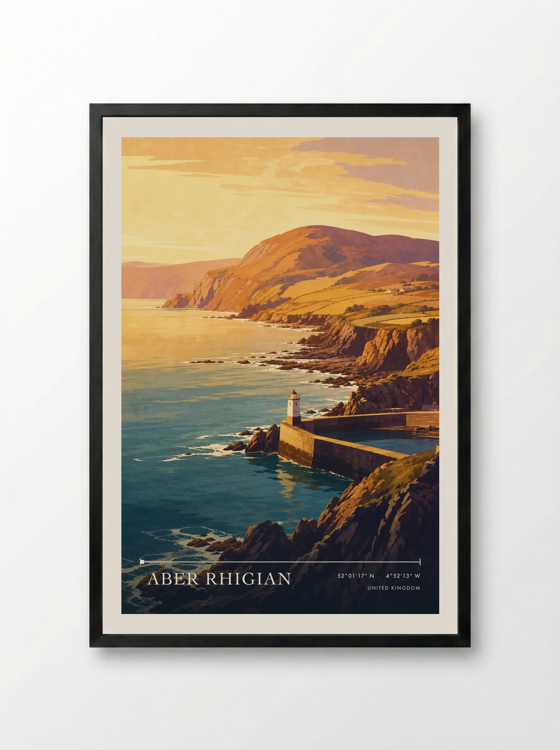 Aber Rhigian United Kingdom Travel Poster - Framed Print Black