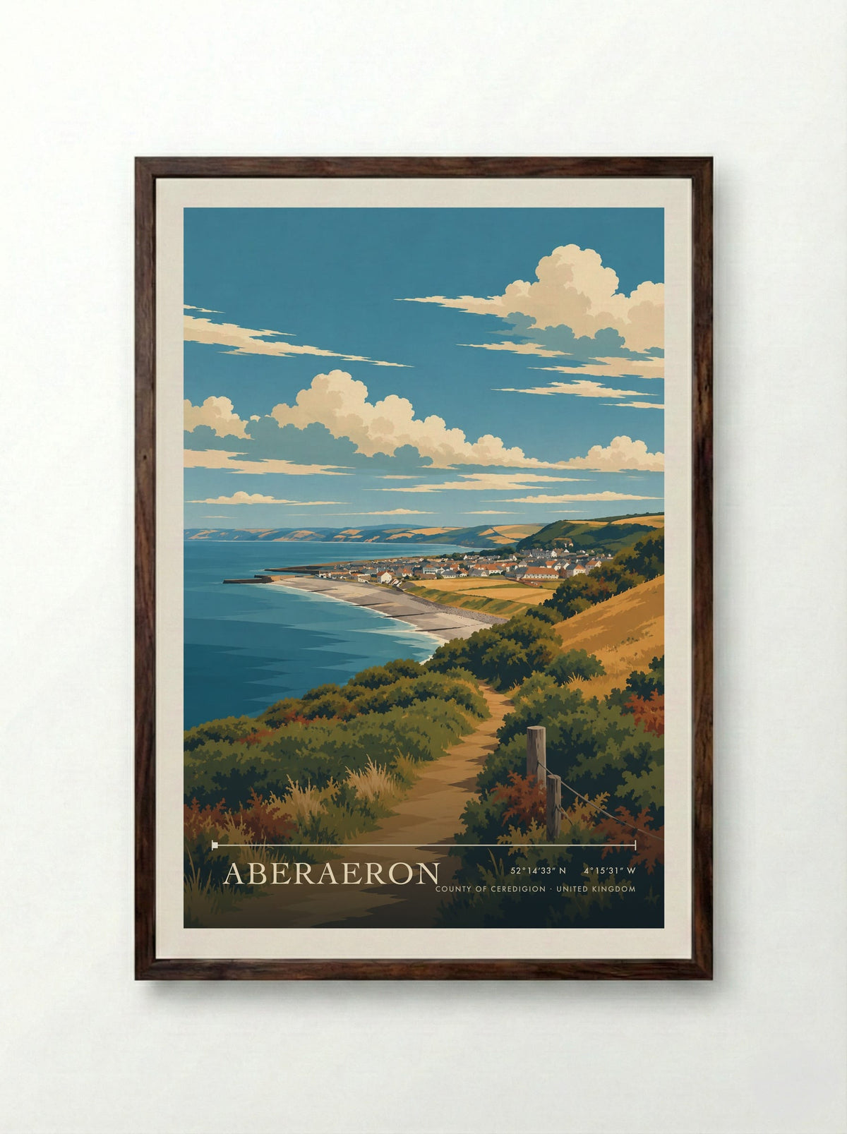 Aberaeron, County of Ceredigion | Travel Poster - Framed Print Dark Wood