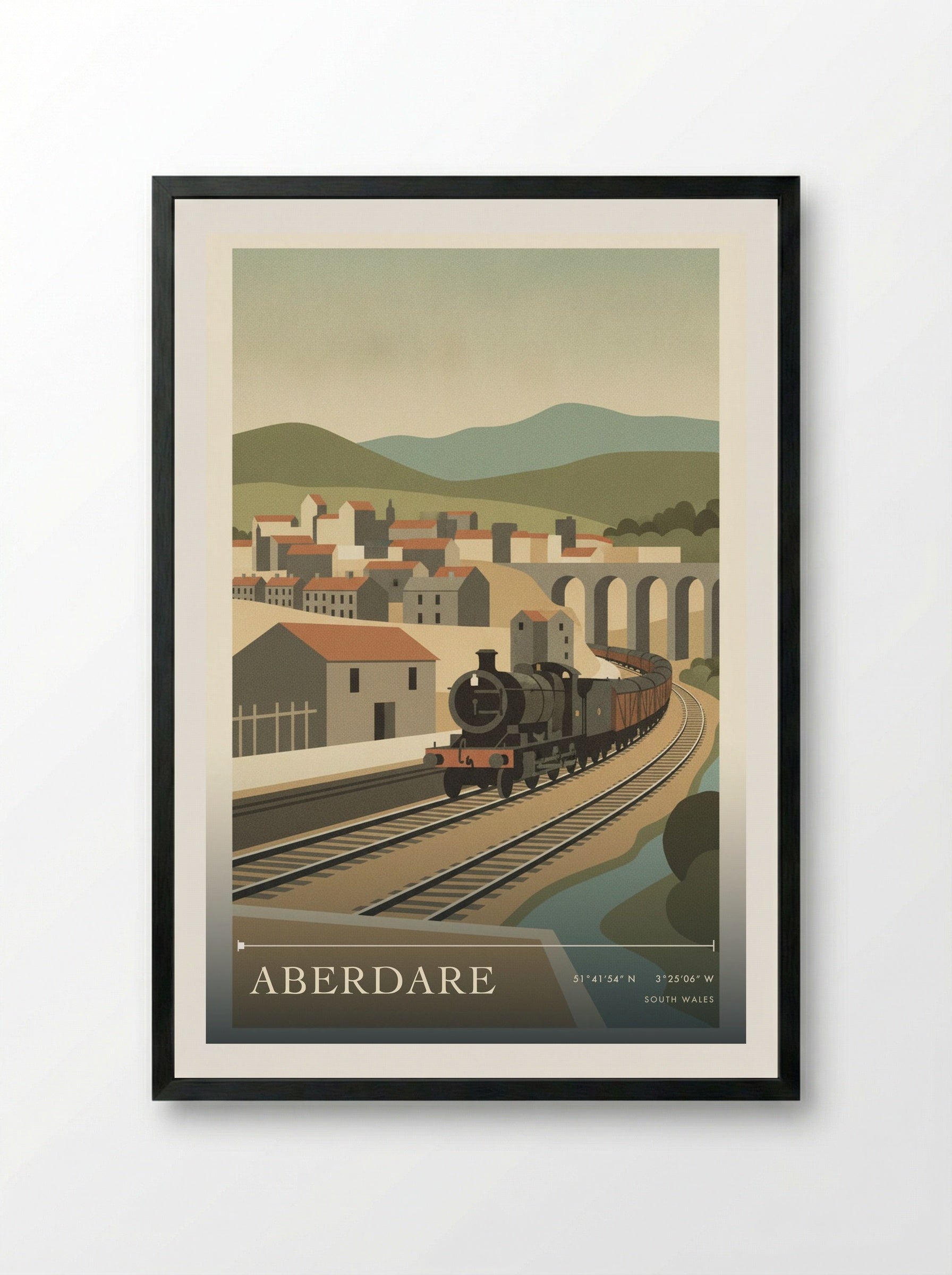 Aberdare South Wales Wales Travel Poster - Framed Print Black