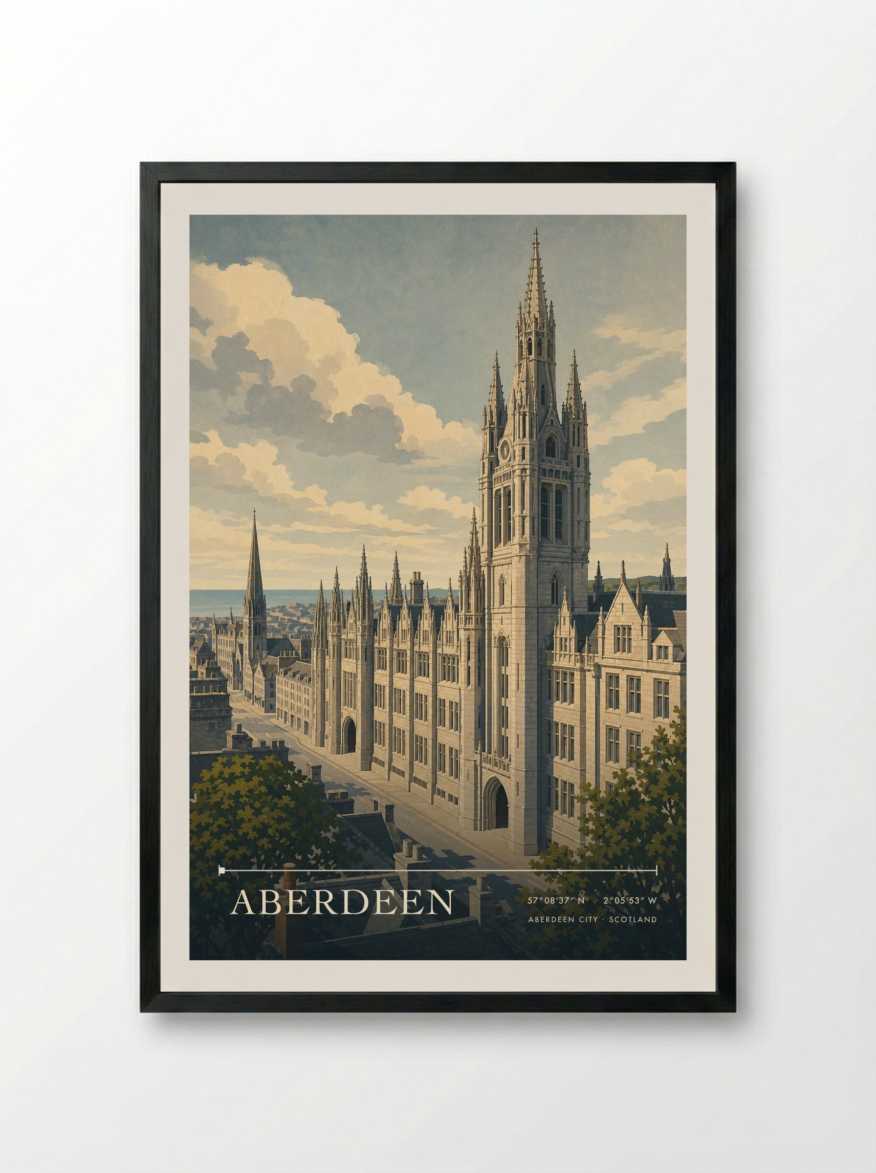 Aberdeen Aberdeen City Scotland Travel Poster - Framed Print Black