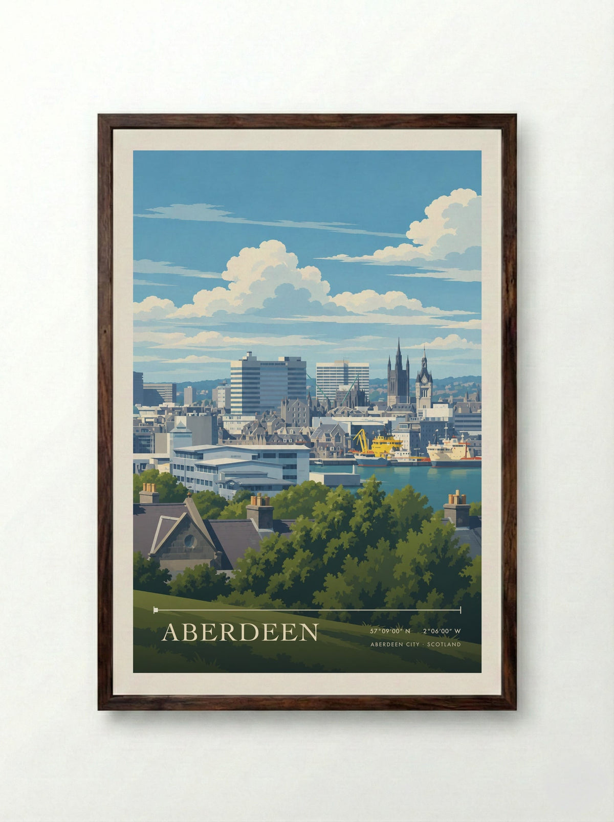 Aberdeen, Aberdeen City | Travel Poster - Framed Print Dark Wood