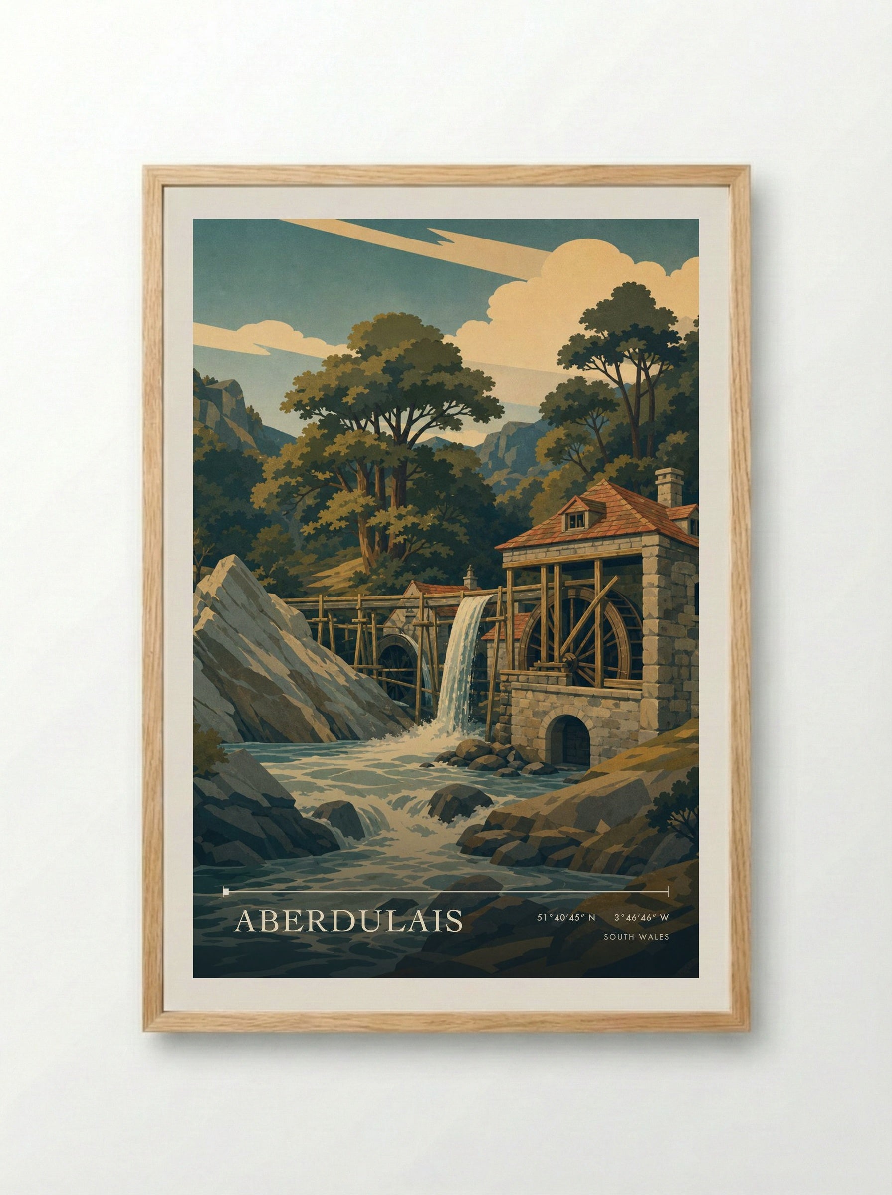 Aberdulais South Wales Wales Travel Poster - Framed Print Wood